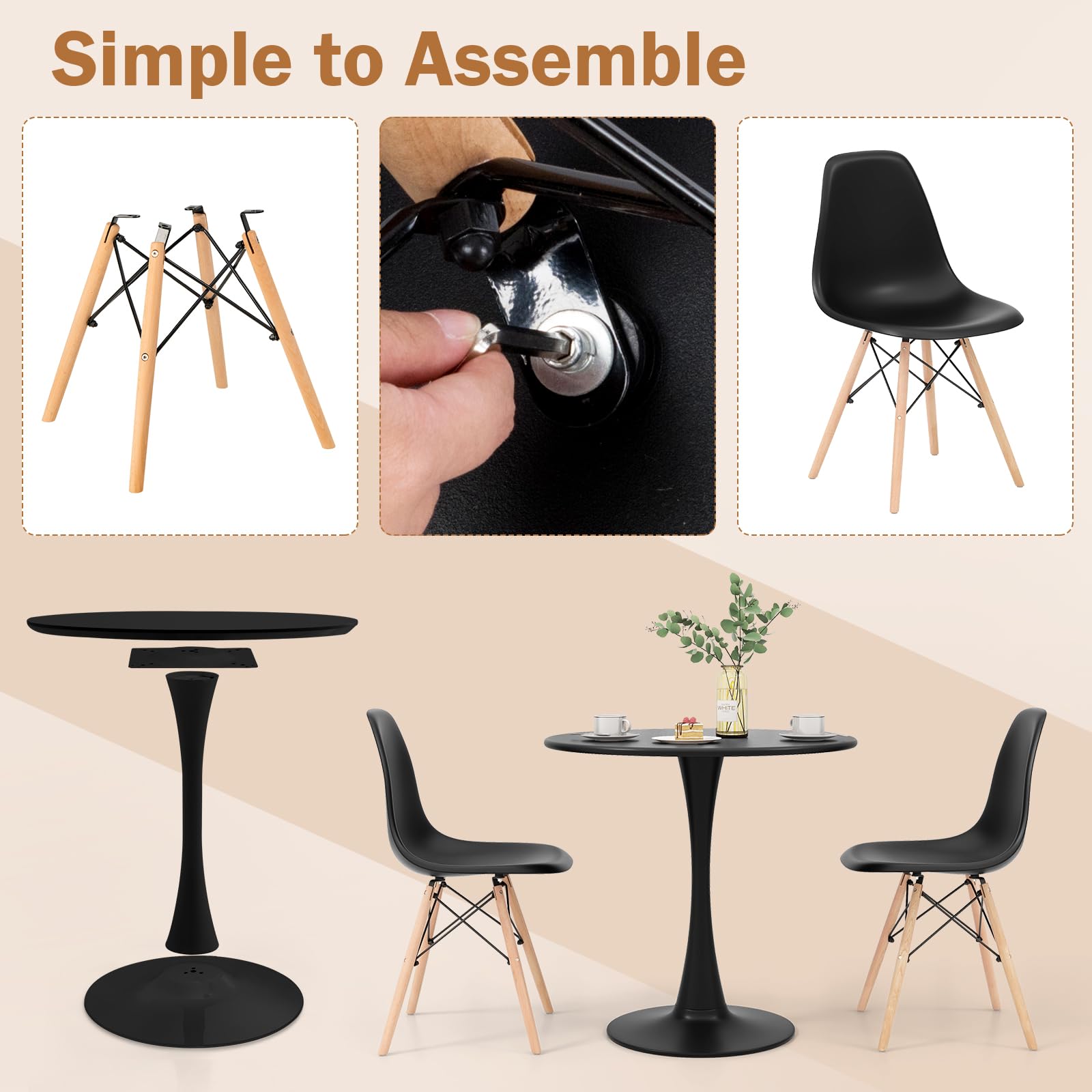5-Piece Round Dining Table Set with 4 Chairs
