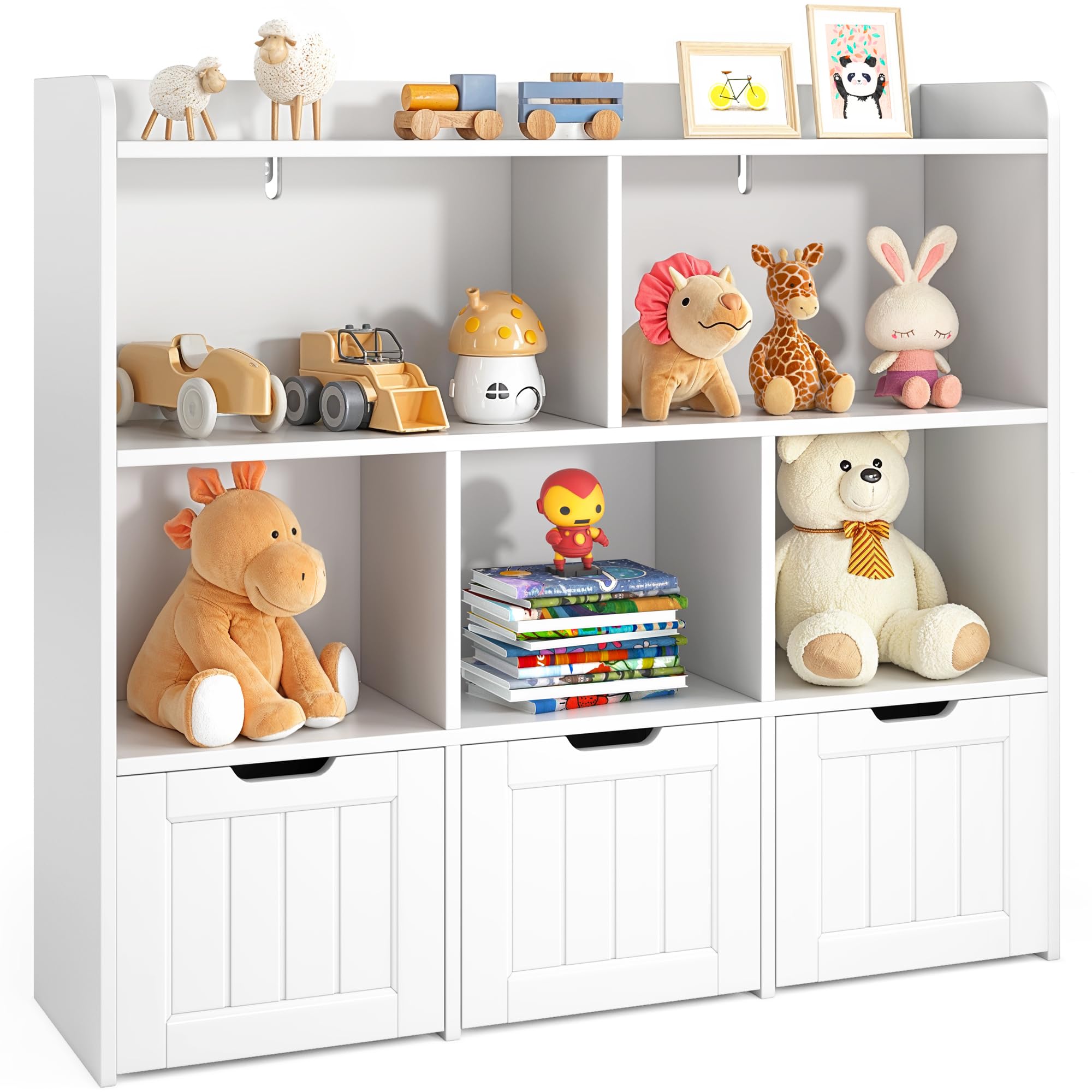 Toy Storage Cabinet with 3 Drawers and 6 Shelves