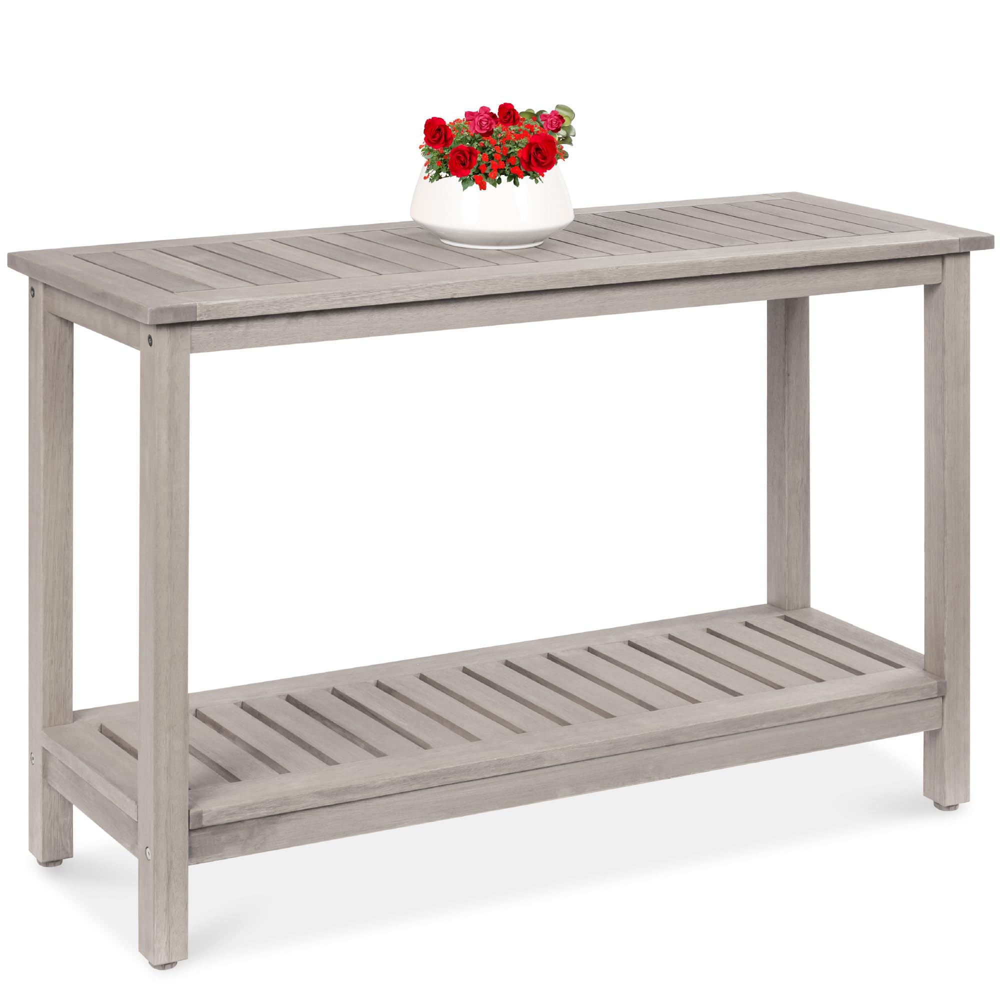 48-Inch Eucalyptus Wooden Console Table with 2 Shelves