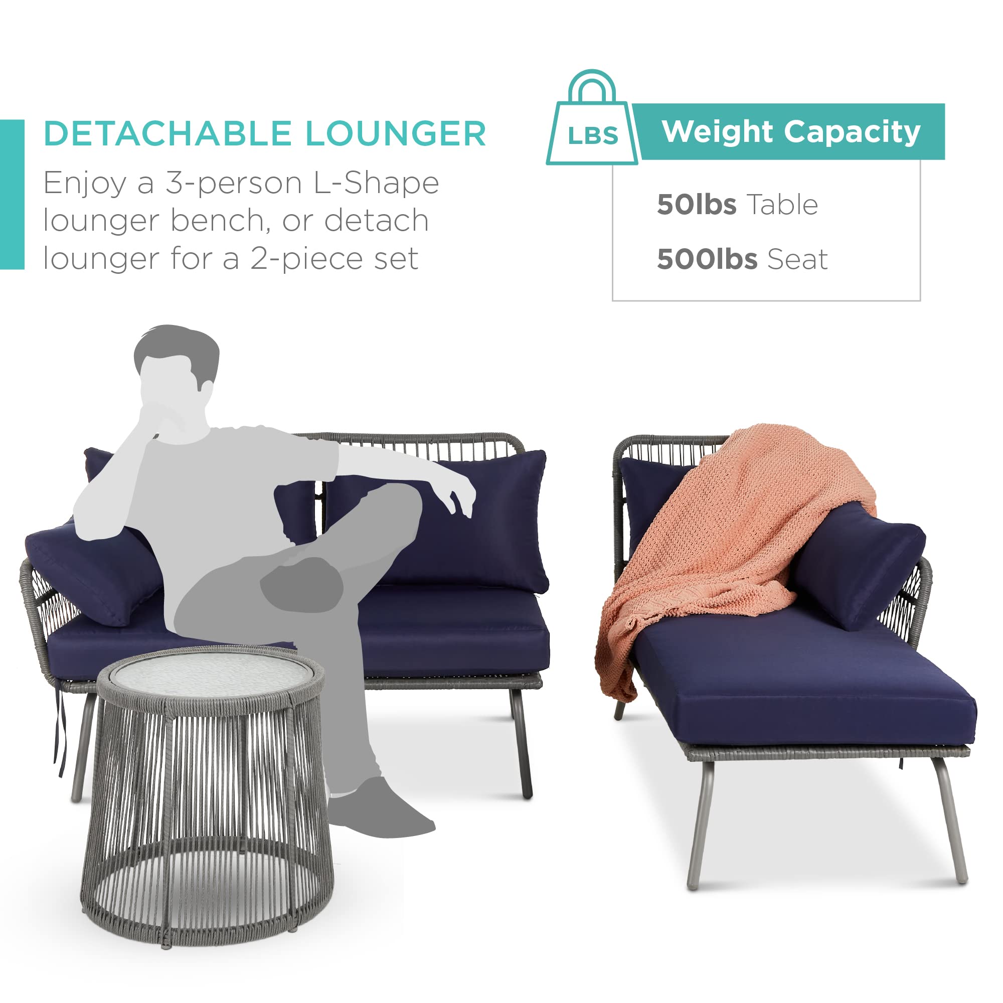 Outdoor Rope Woven L-Shaped Sectional Sofa Set