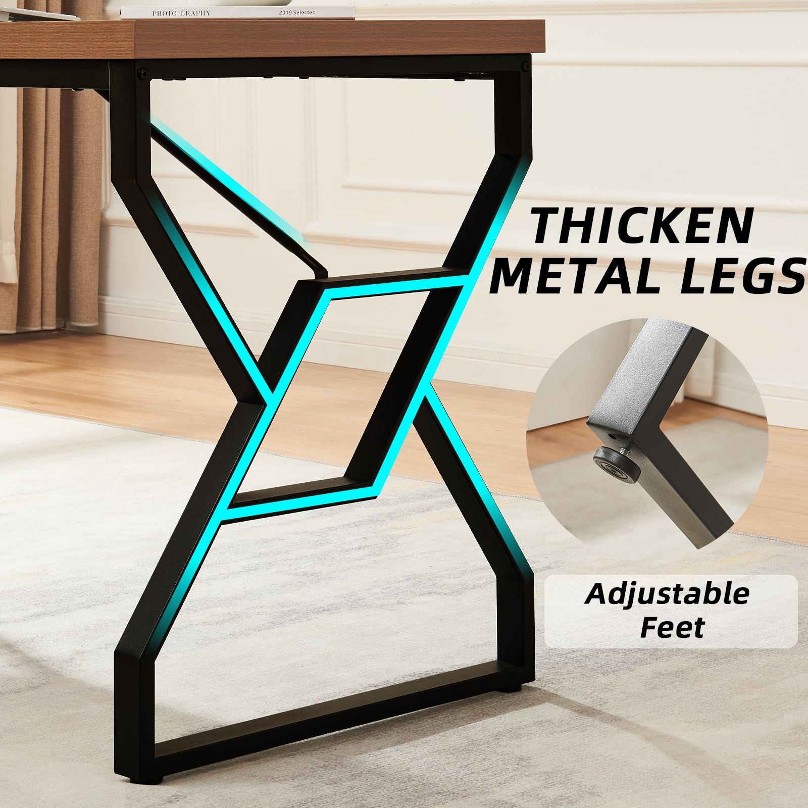 63-Inch Executive Desk with Engineered Wood and Metal Frame