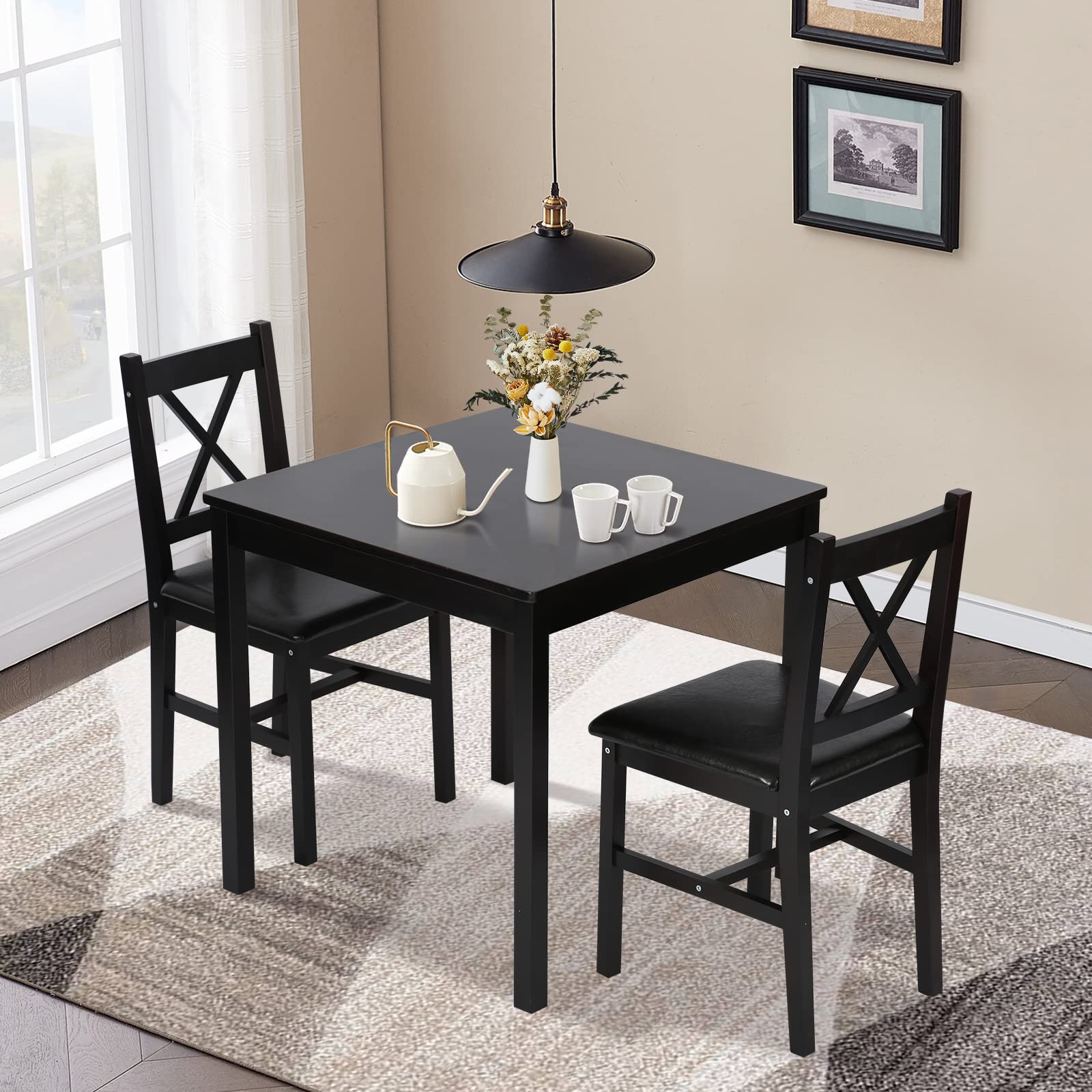 3-Piece Dining Table Set with 2 Chairs