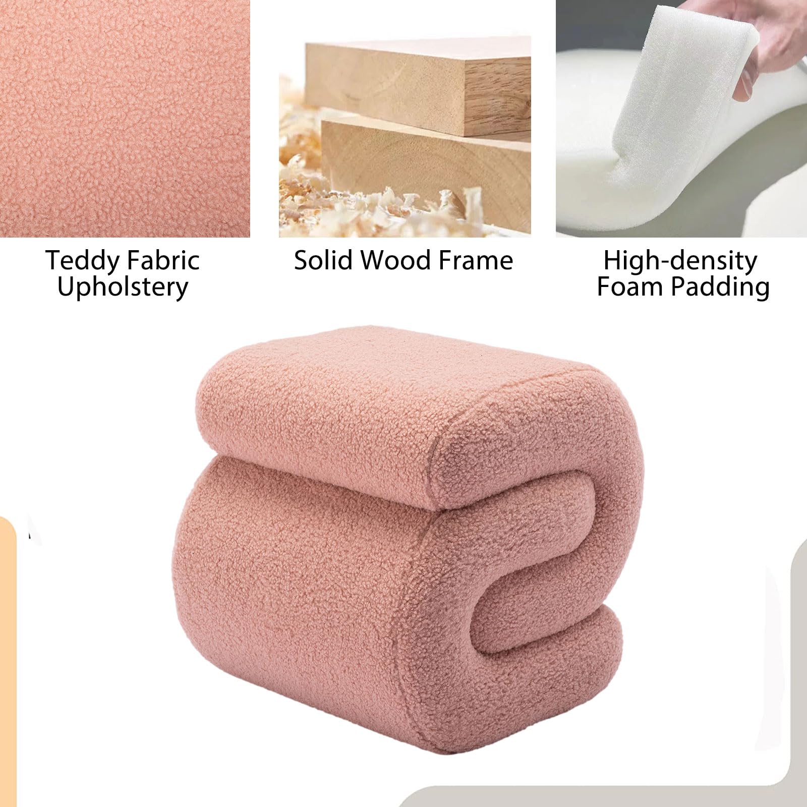 Pink Sherpa Ottoman Stool S-Shaped Vanity Seat