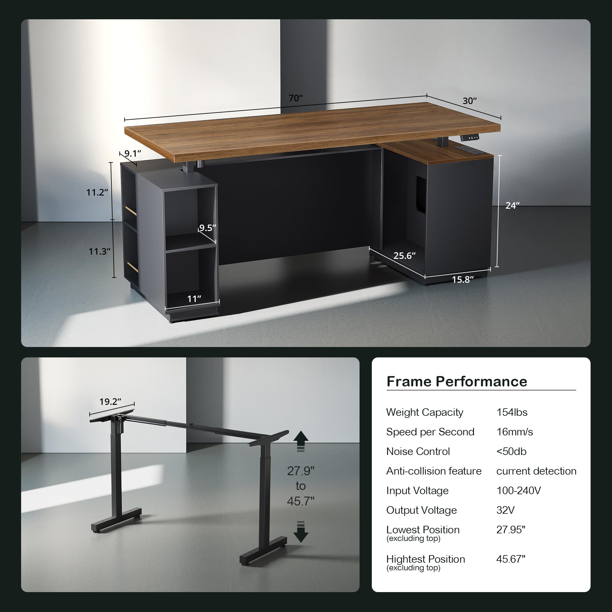 71" L-Shaped Standing Desk with File Cabinets