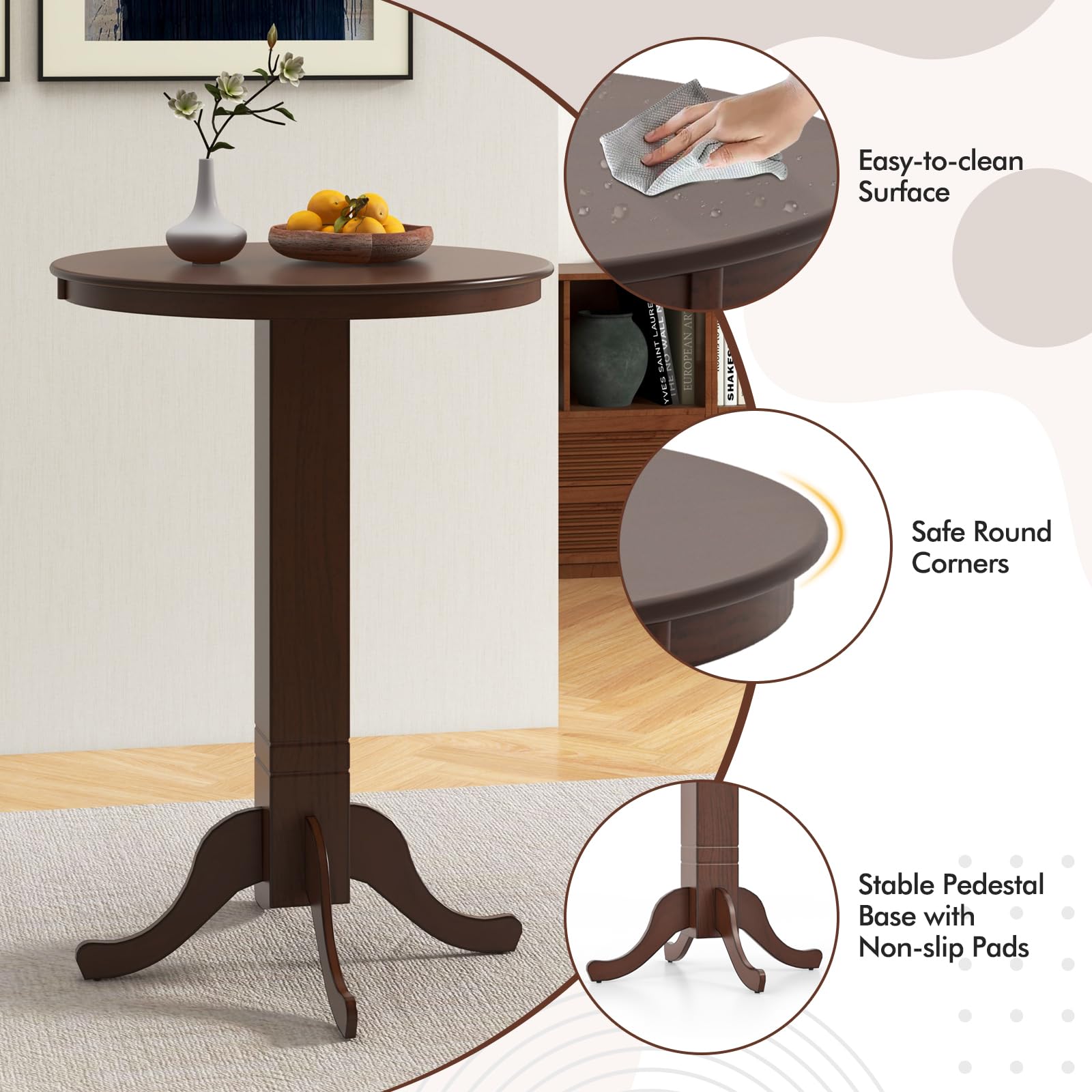 3-Piece Round Pub Table Set with Swivel Stools