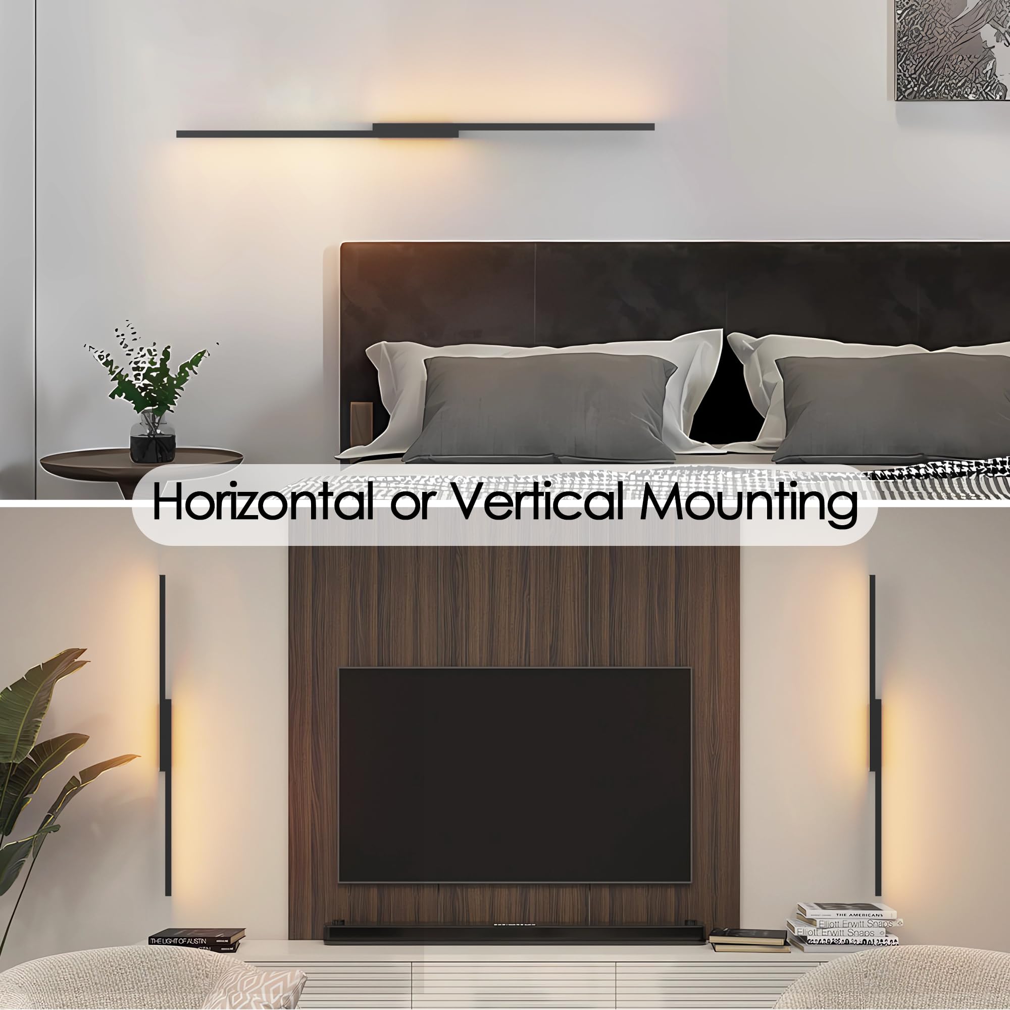 39.4" Black Battery Operated Wall Sconce Set of 2