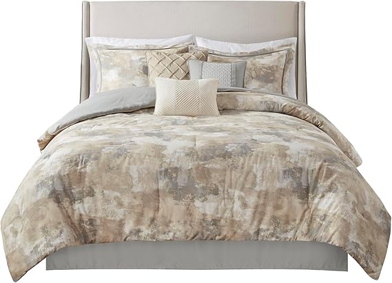 7-Piece Queen Comforter Set - Abstract Gray