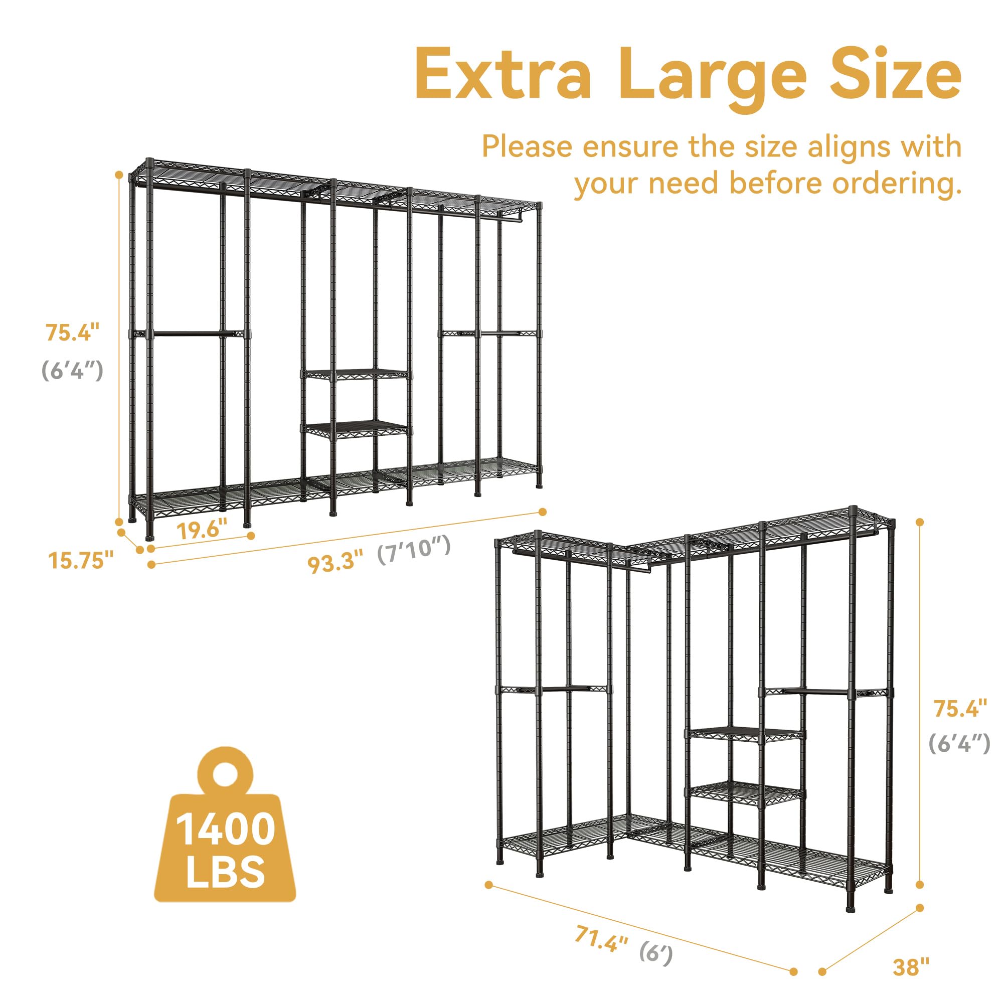 Extra Large Wire Garment Rack with Adjustable Shelves