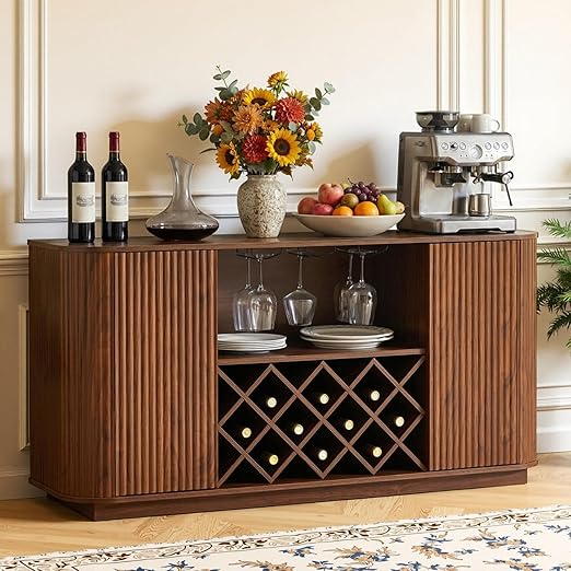 Fluted Wine Bar Cabinet with Storage
