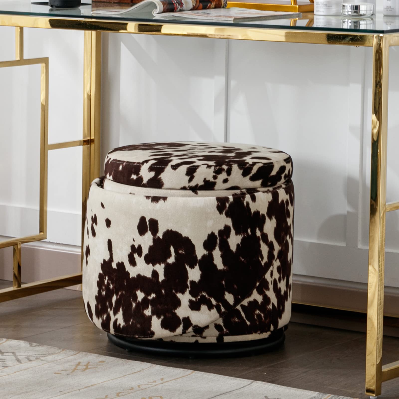 Round Swivel Storage Ottoman with Backrest
