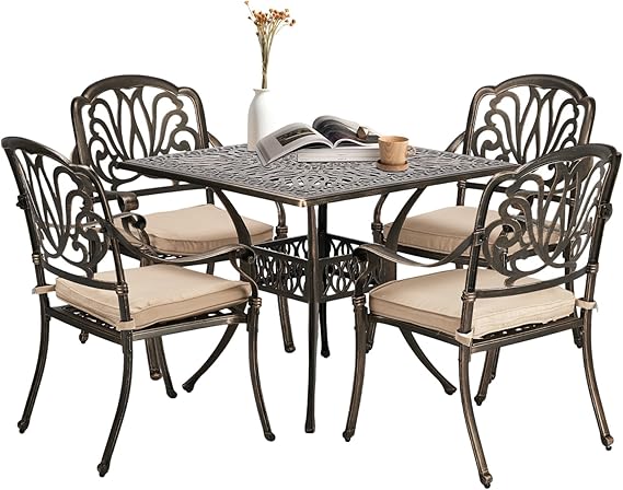 5-Piece Cast Aluminum Patio Dining Set with Cushions