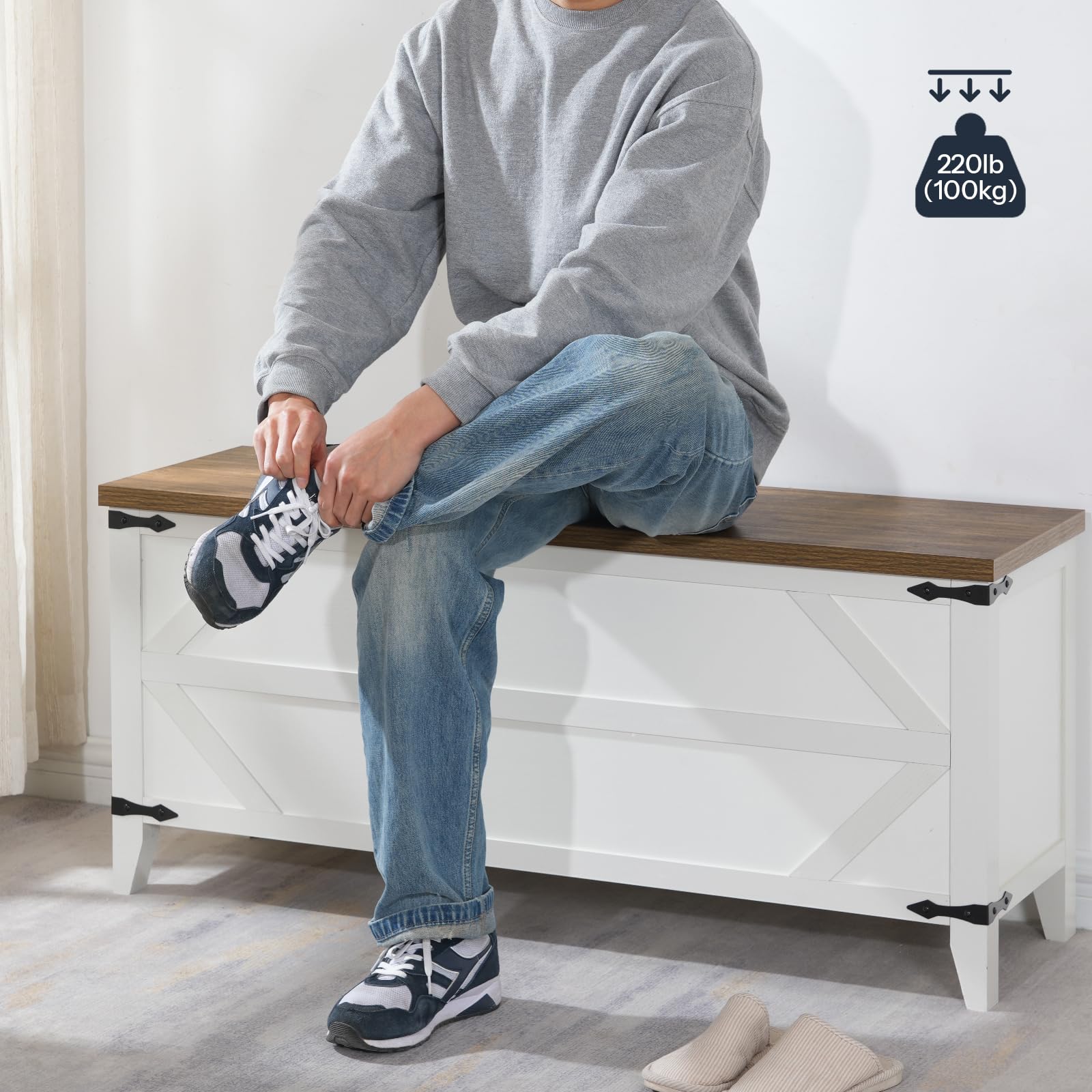 47.2" Toy Storage Bench with Safety Hinges