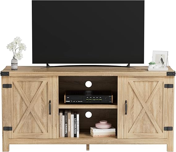 65 Inch TV Stand with Double Barn Doors and Storage Cabinets