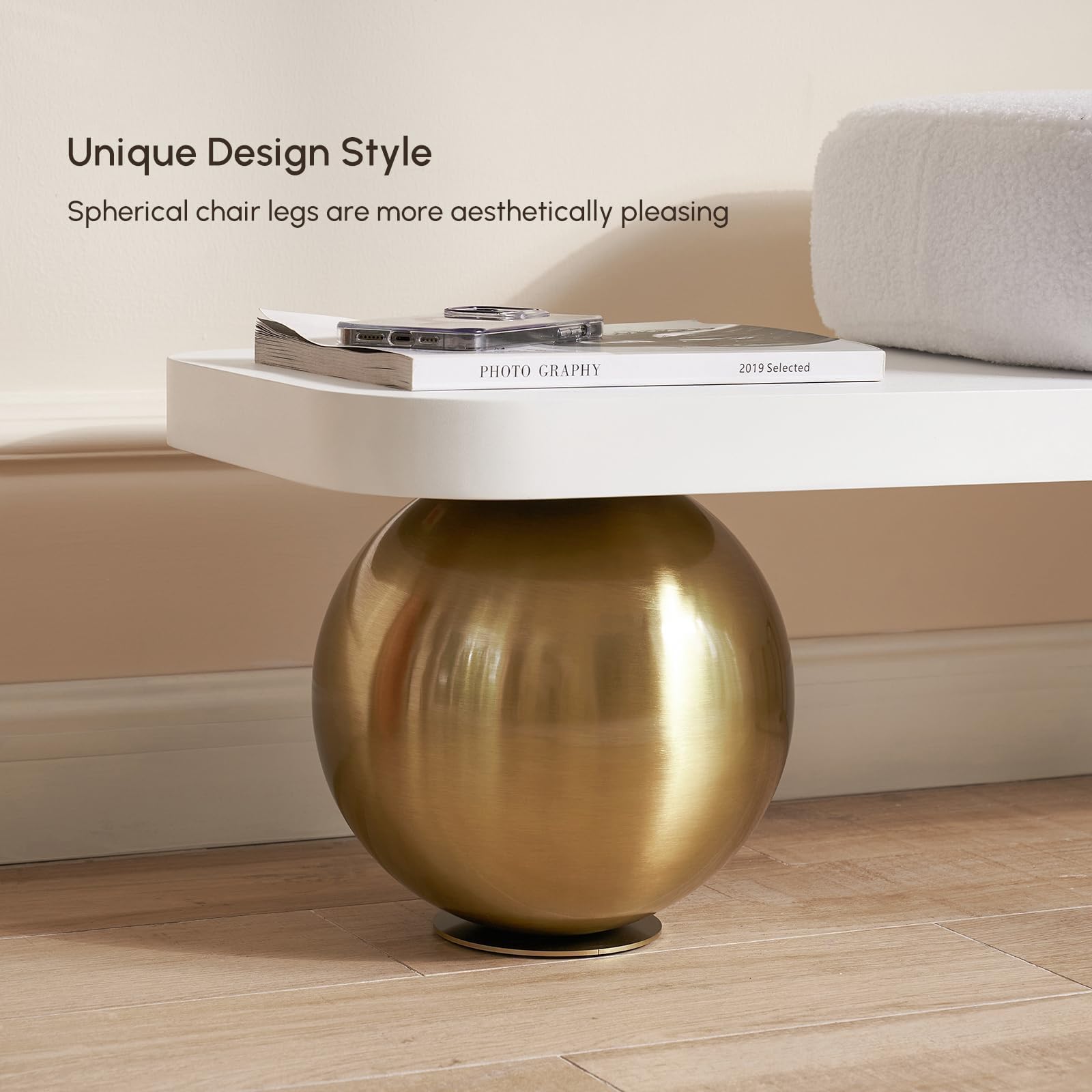 47.2" Modern Boucle Upholstered Bench with Metal Legs