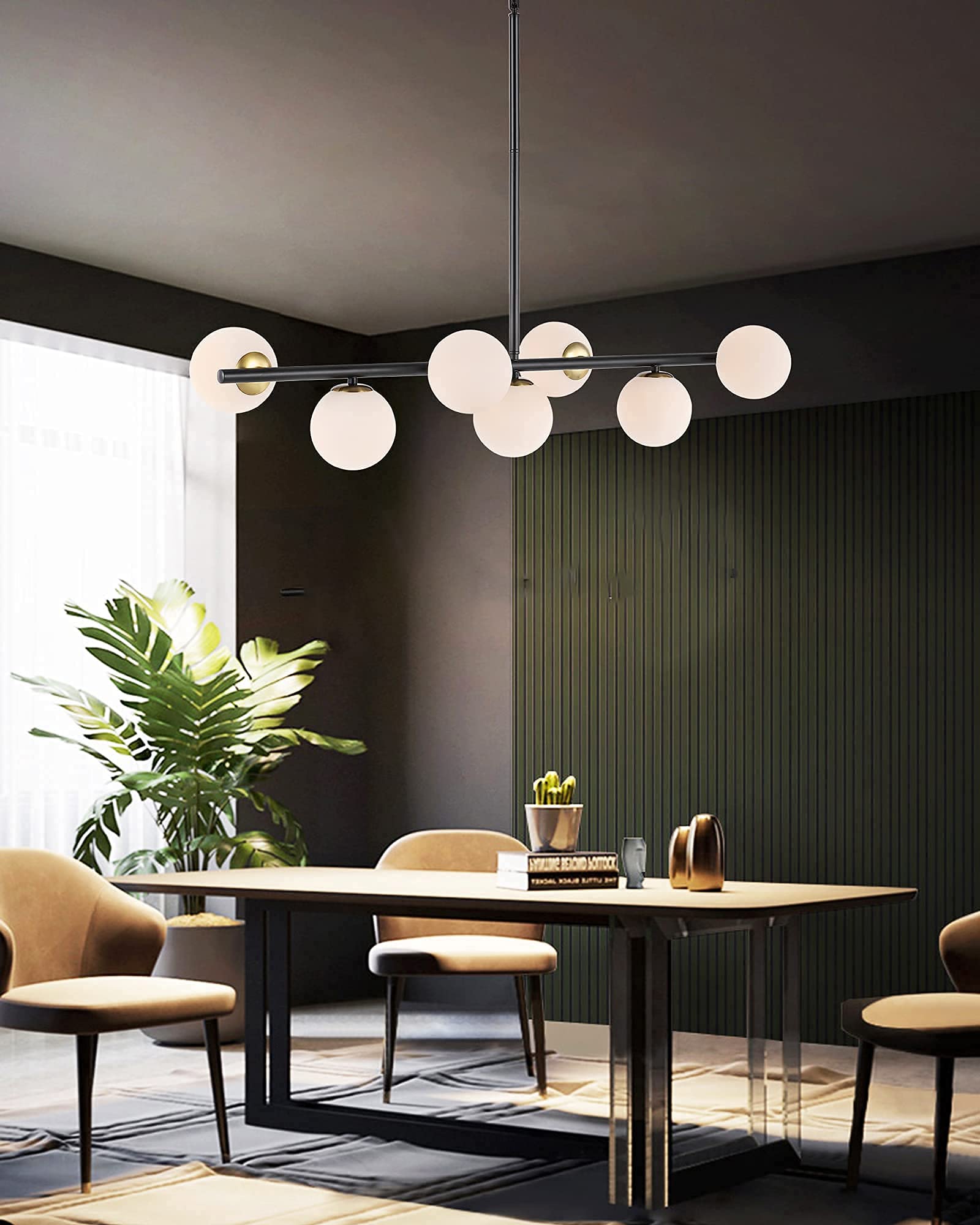 7-Light Modern Globe Chandelier Gold Black