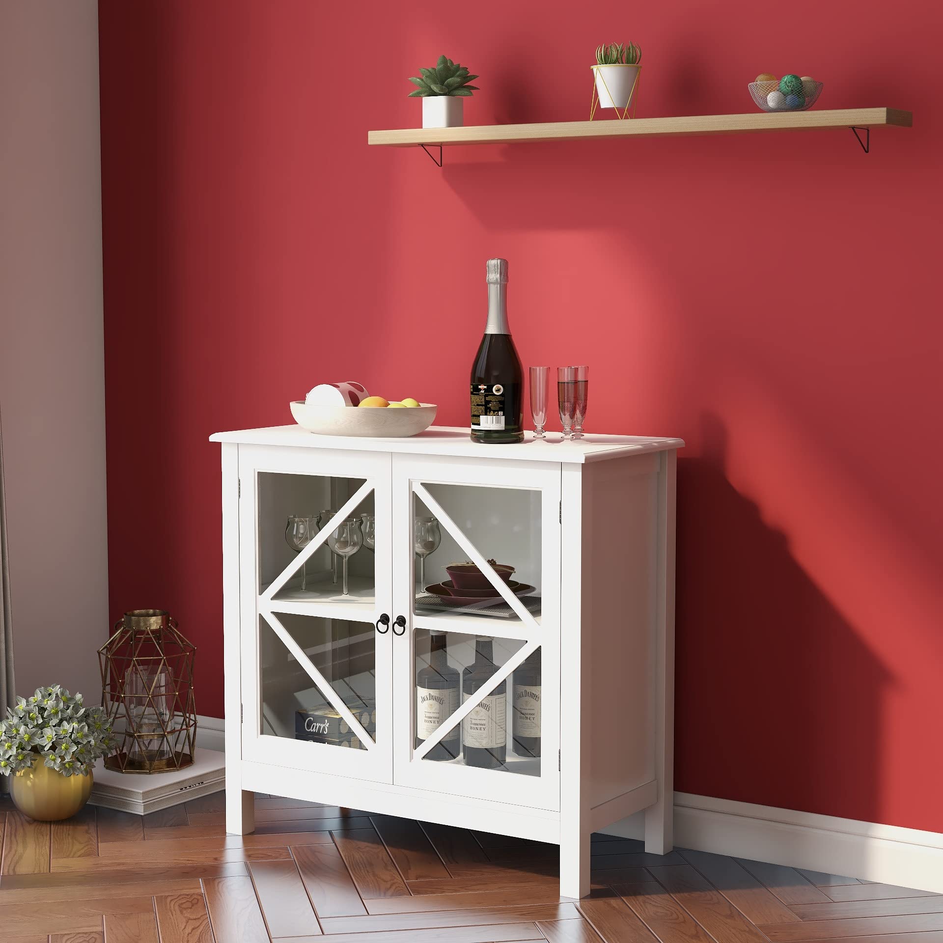 White Glass Door Buffet Sideboard