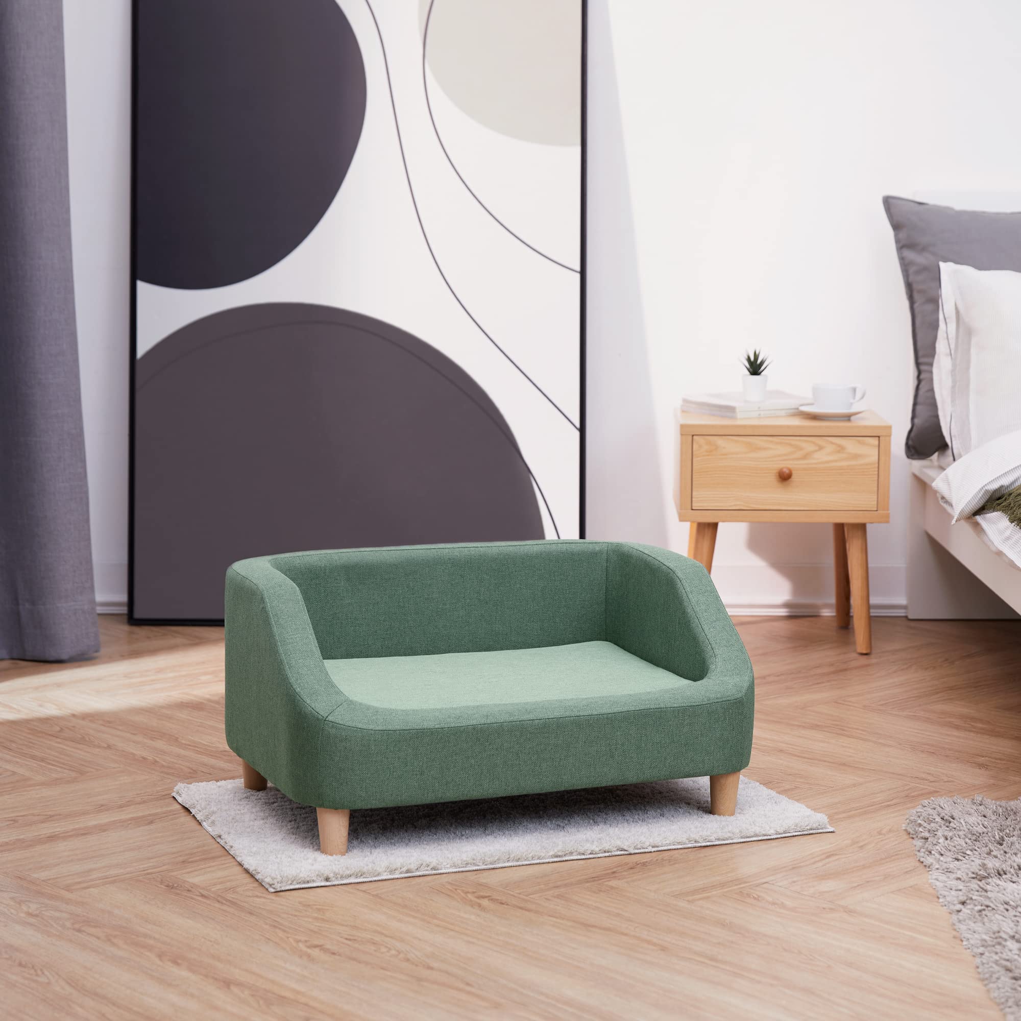 Raised Linen Pet Sofa Bed with Removable Washable Cushion