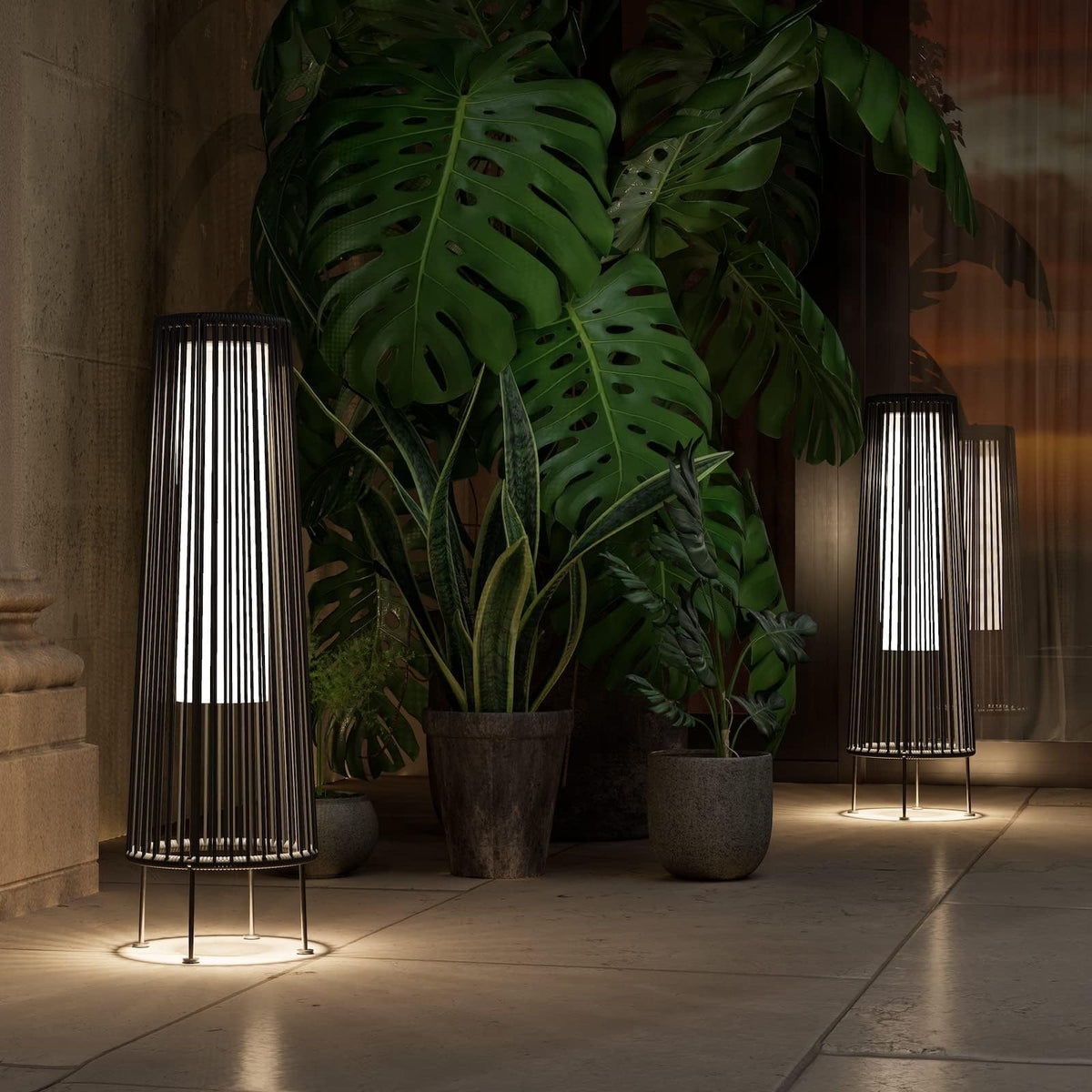 Outdoor Solar Floor Lamp 2-Pack - Wicker Waterproof Patio Light