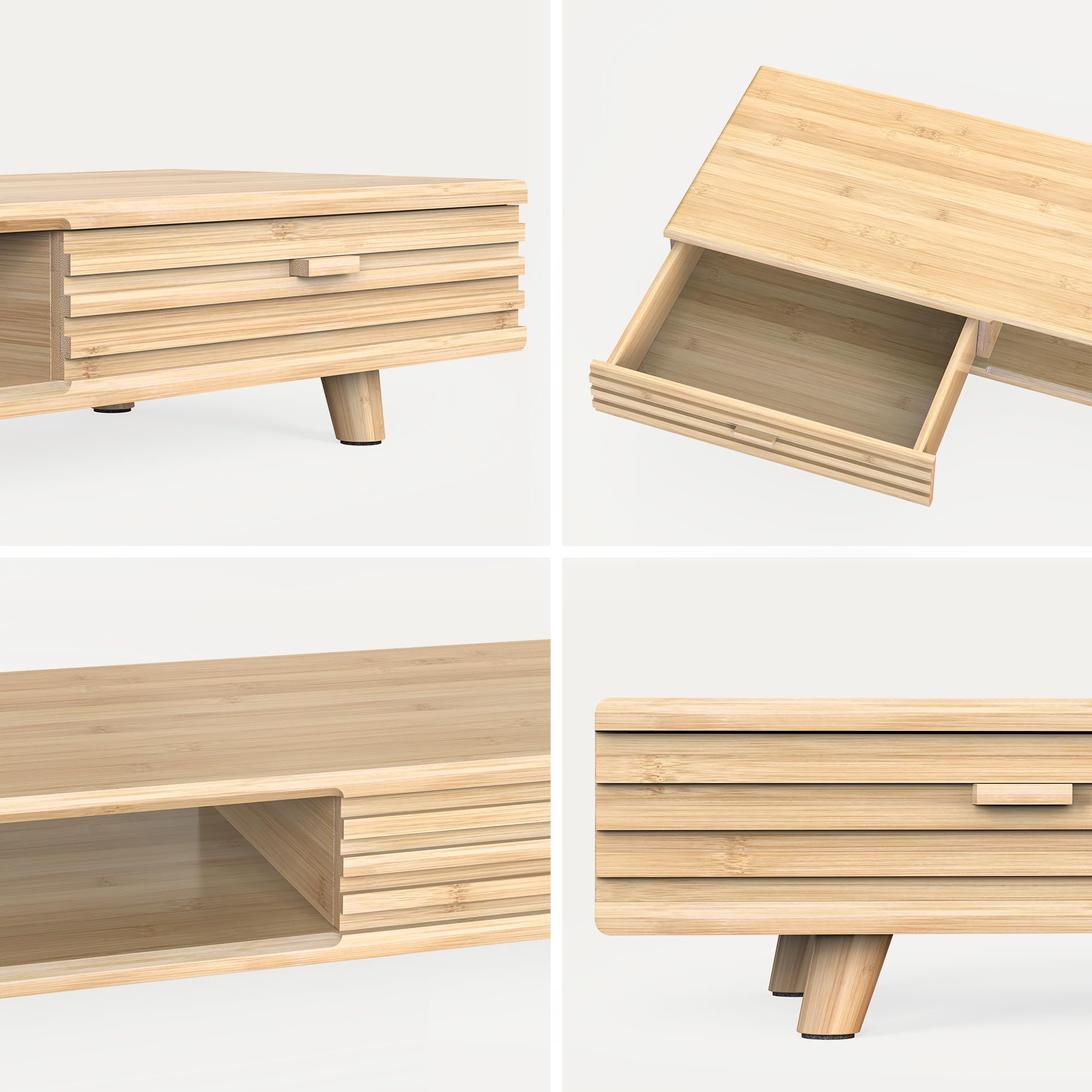 Bamboo Monitor Stand with Drawer - 39 Inch Desk Organizer