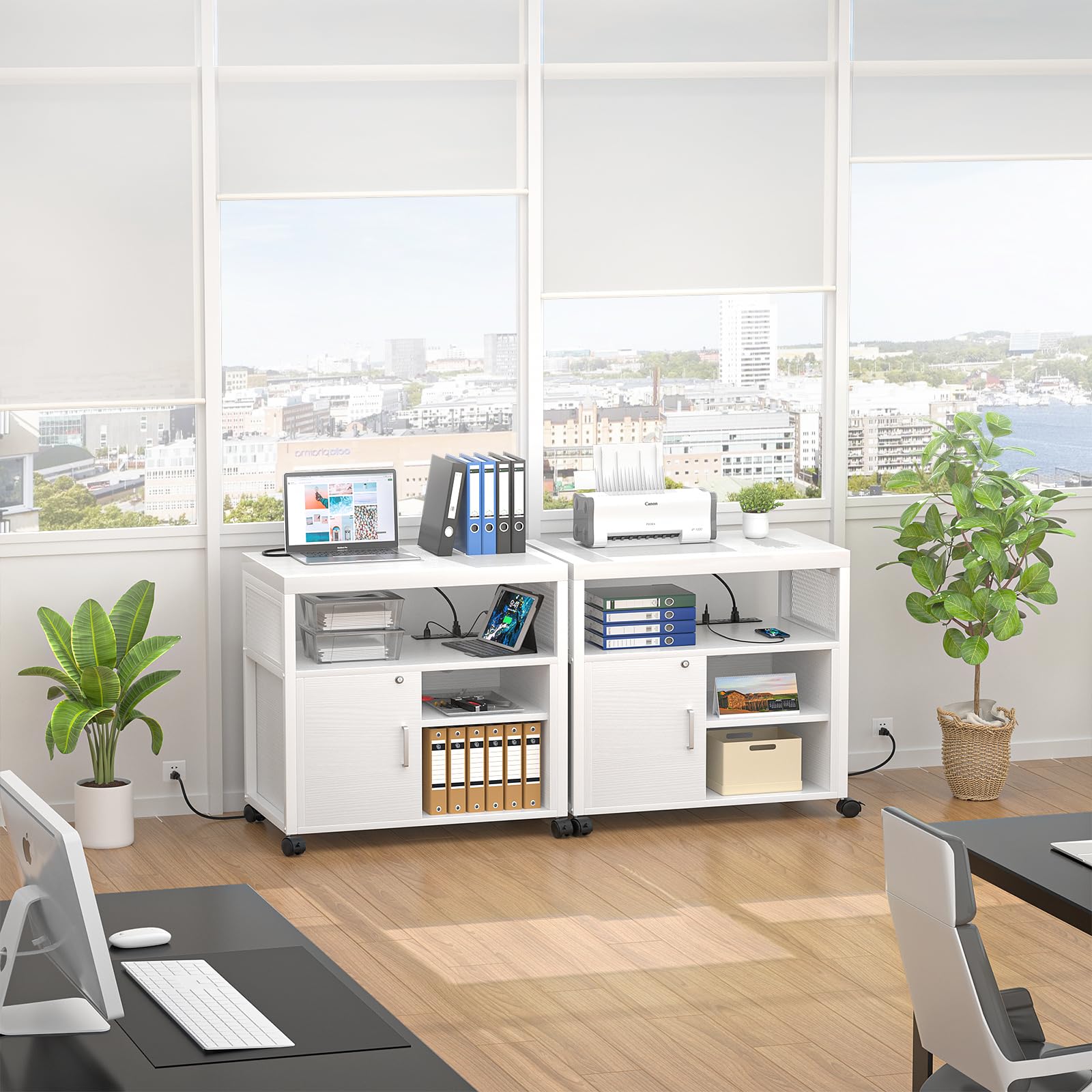 Rolling File Cabinet with USB Charging and Lockable Storage