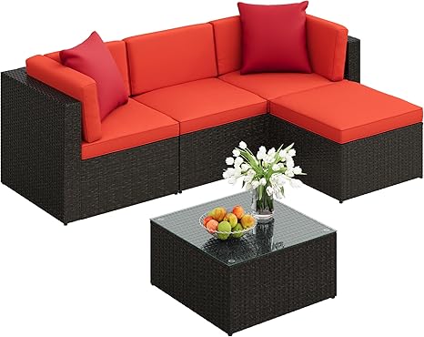 5-Piece Outdoor Sectional Sofa Set with Ottoman