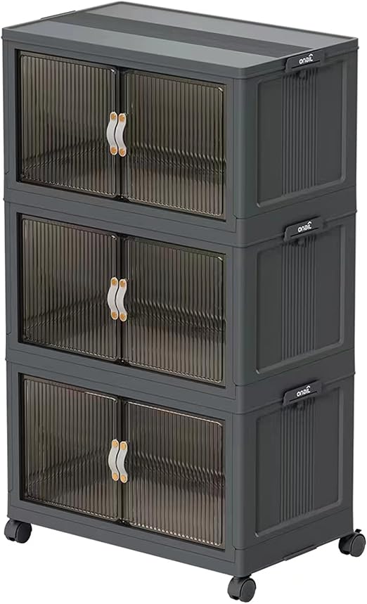 5 Tier Plastic Storage Organizer with Lids - 656Qt Collapsible Stackable Bins