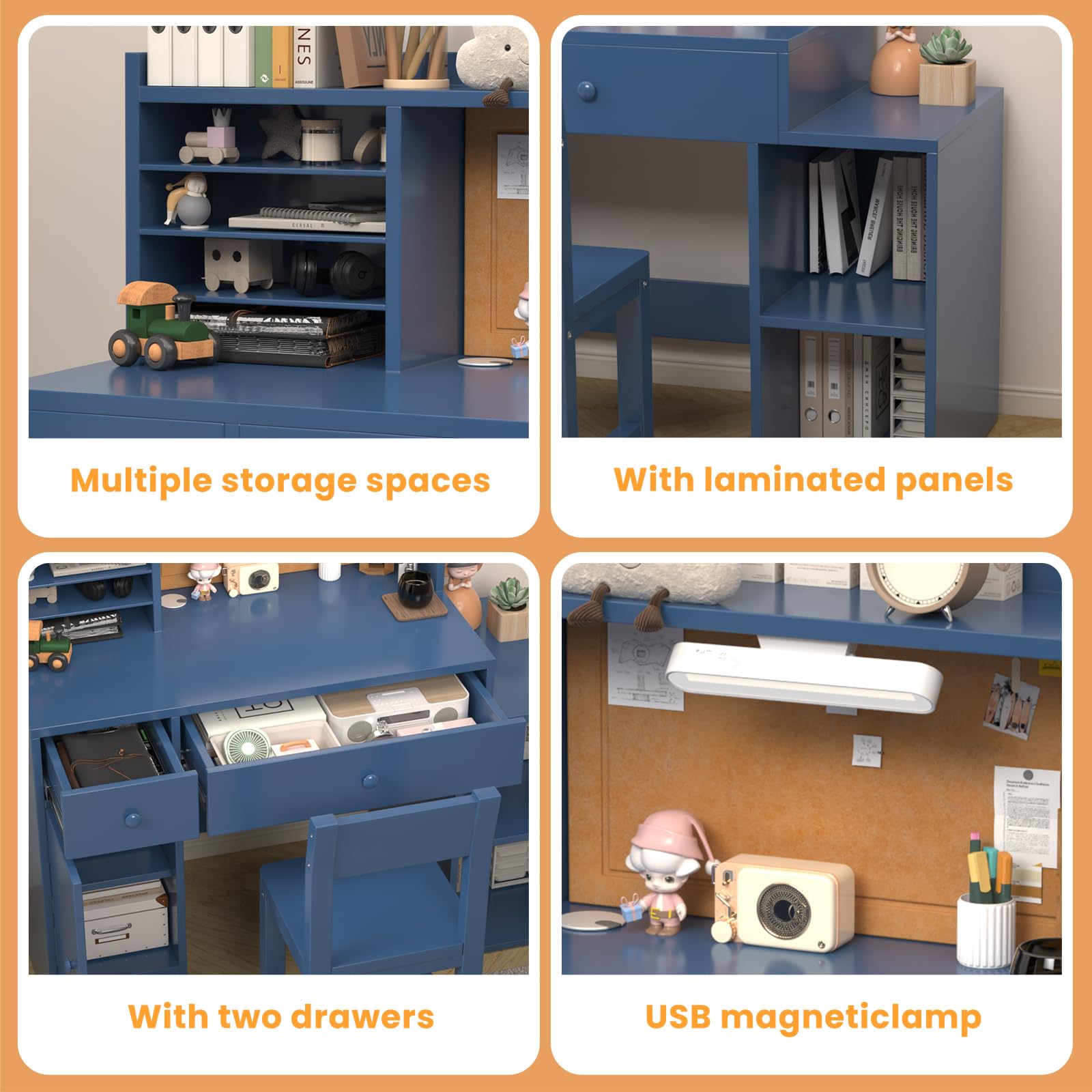 Kids Study Desk and Chair Set with Storage