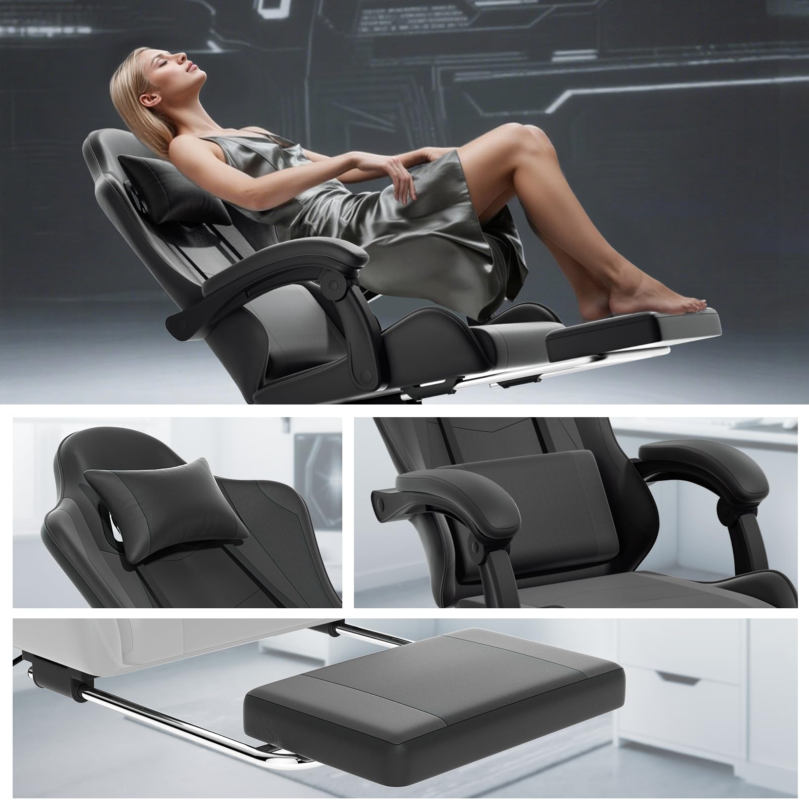 Ergonomic Gaming Chair with Footrest and Lumbar Support