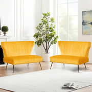 Yellow Velvet Loveseat with Gold Legs