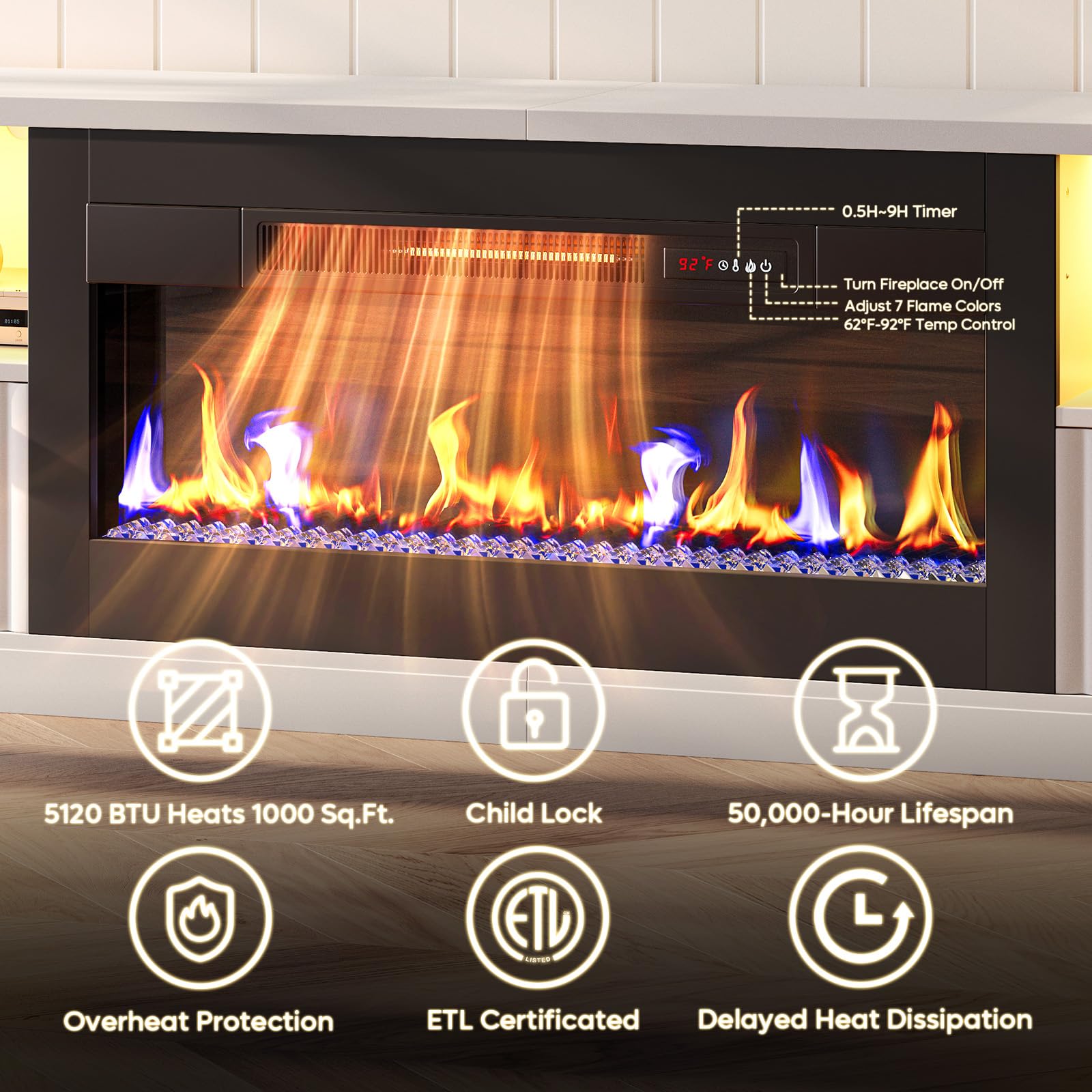 70" LED Fireplace TV Stand with Electric Fireplace