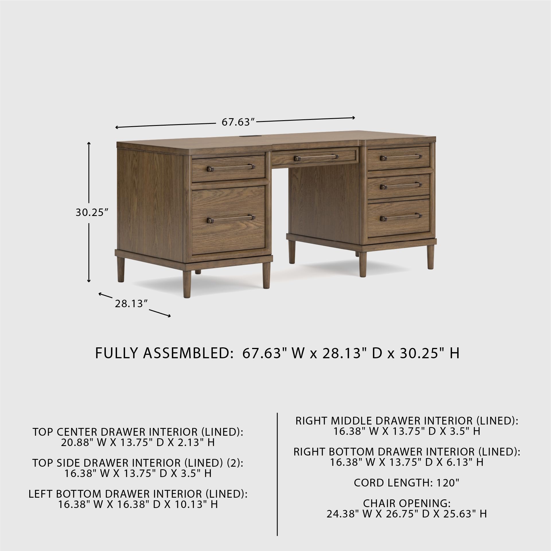 Contemporary Home Office Desk with 6 Drawers