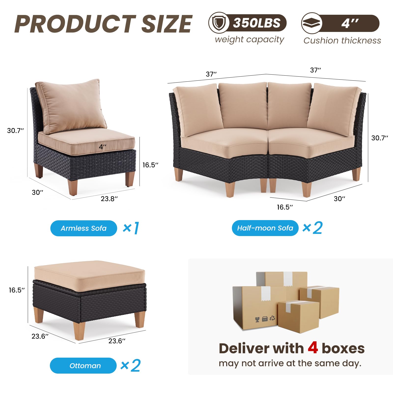 7 Piece Outdoor Sectional Furniture Set with Cushions