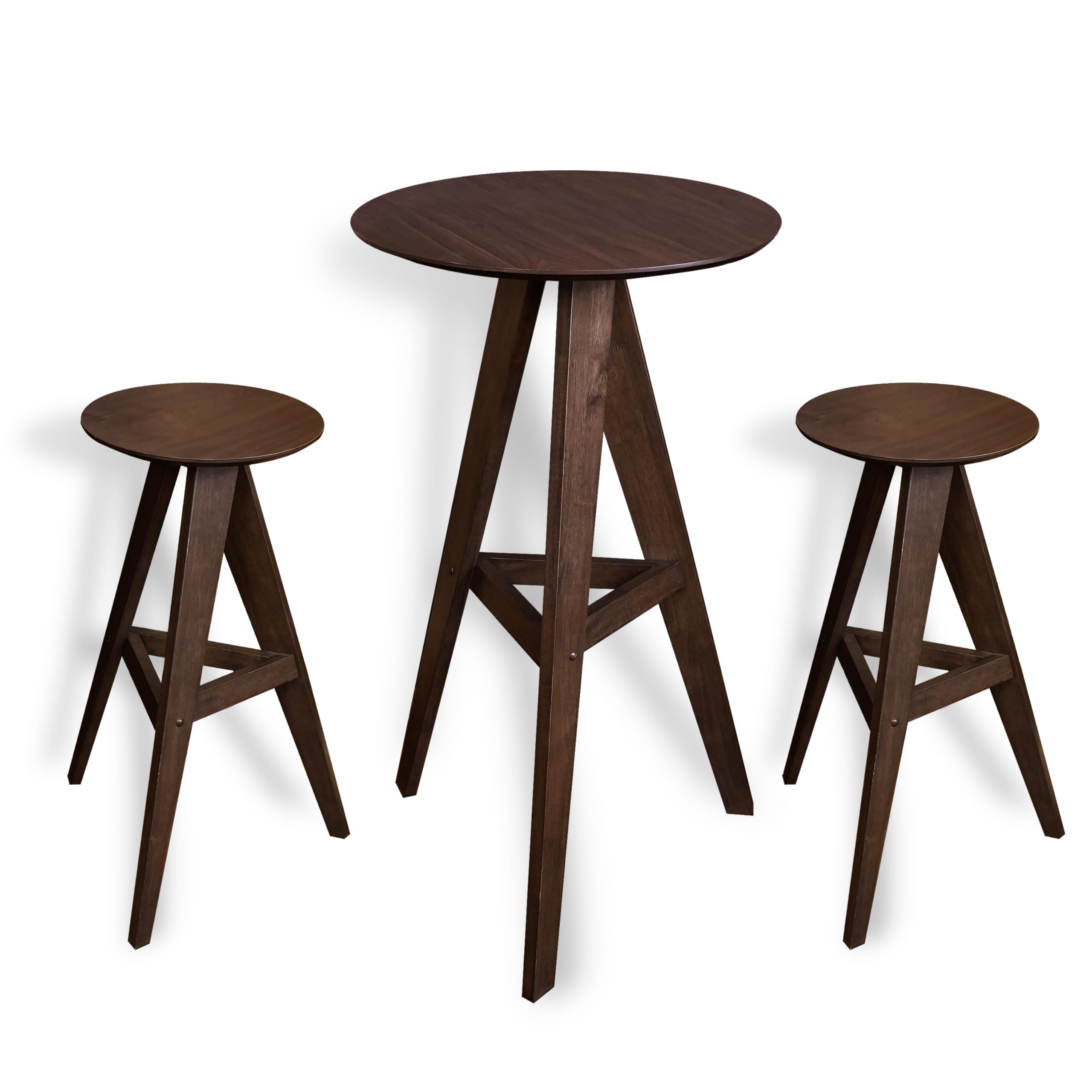 Round Wood Bar Table Set with 2 Stools