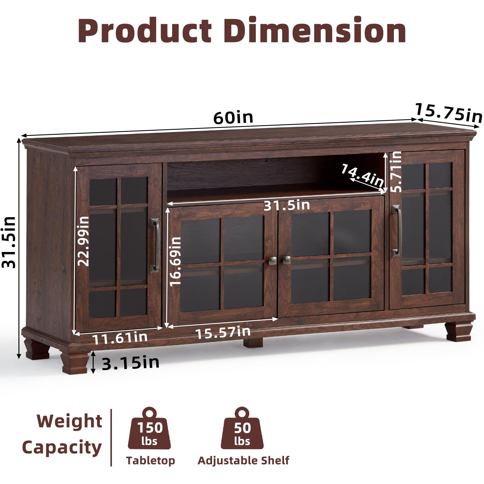 Vintage Walnut Sideboard Buffet Cabinet with Glass Doors