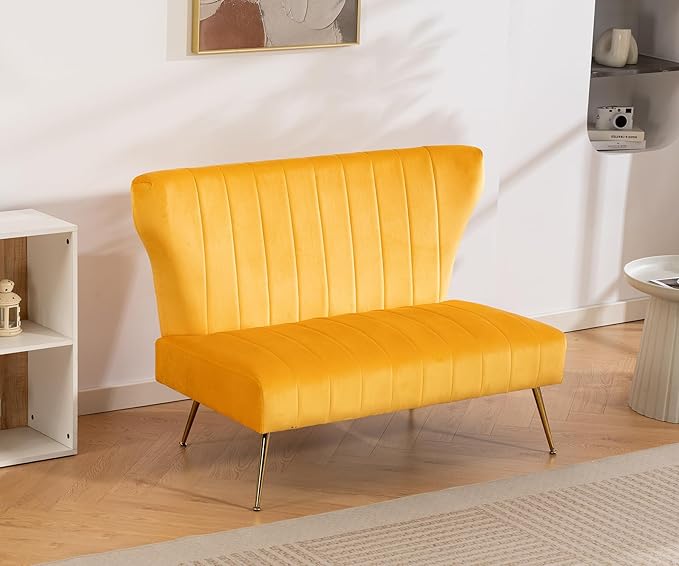 Velvet Loveseat with Gold Metal Legs