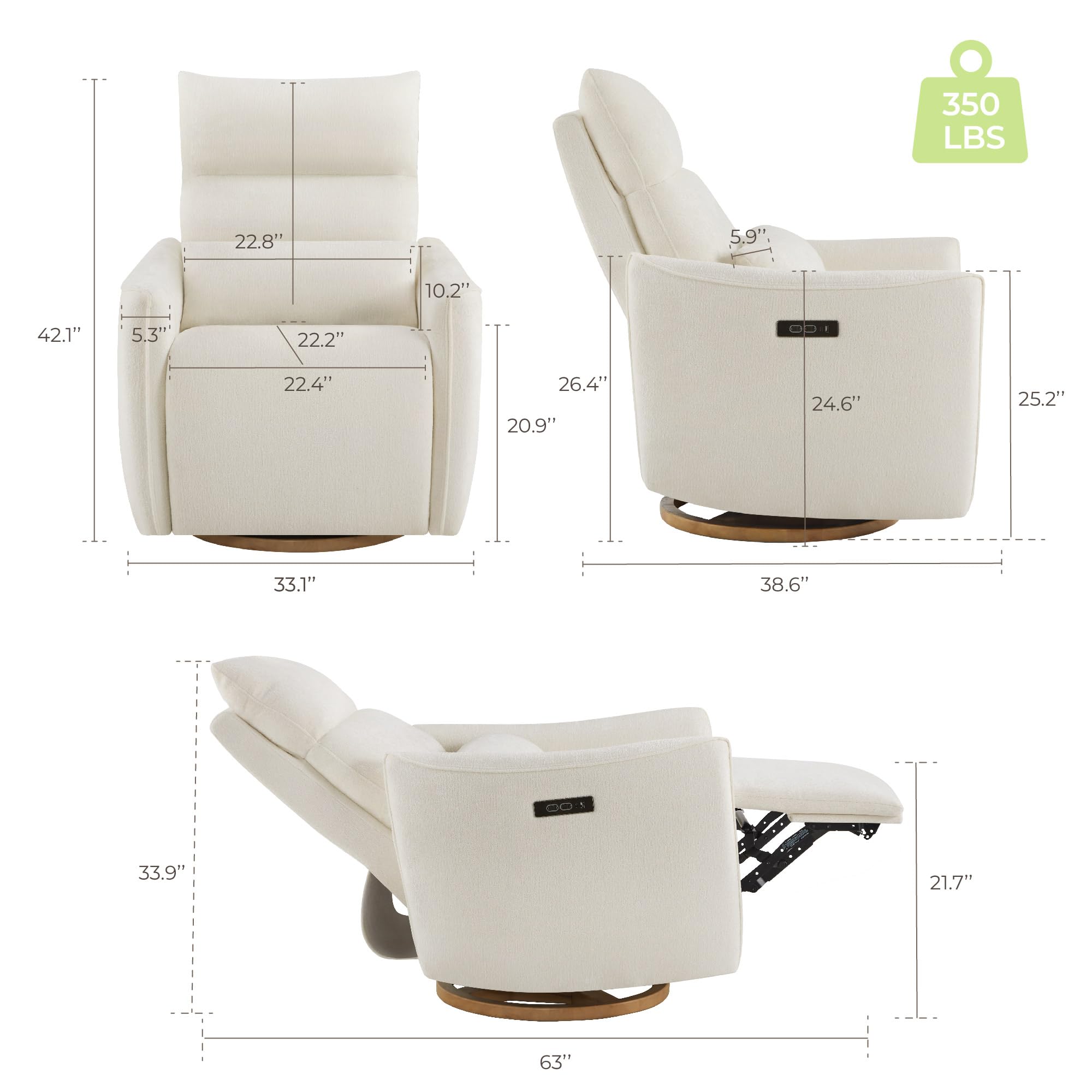Swivel Rocker Recliner Chair with Power Headrest