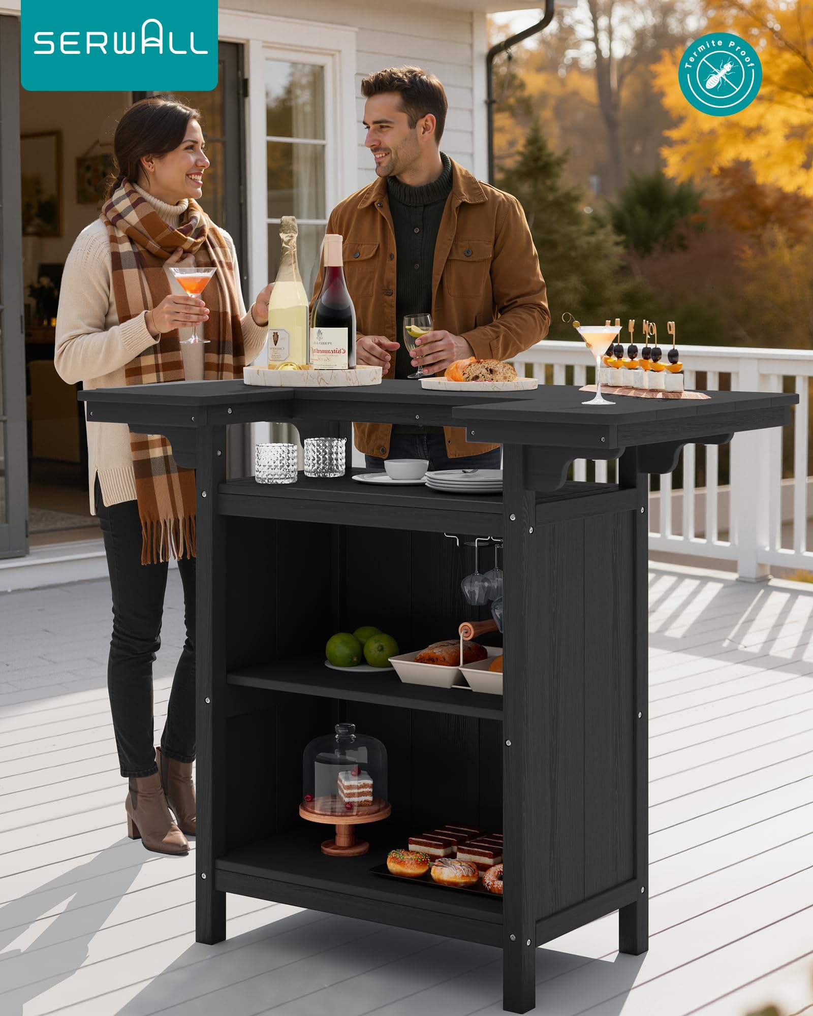 Outdoor Bar Table with 4-Tier Storage