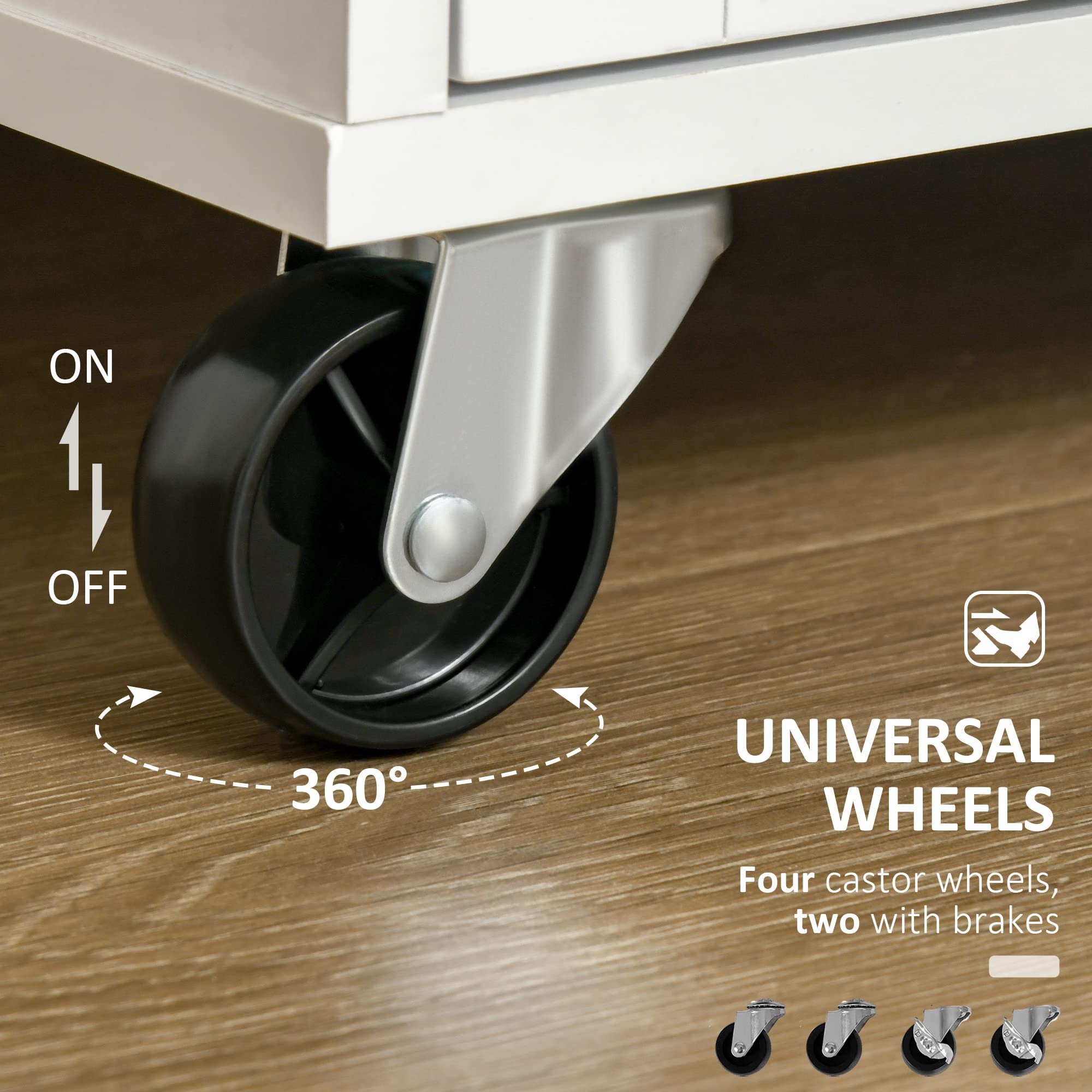 Modern Rolling Kitchen Island with Rubberwood Top