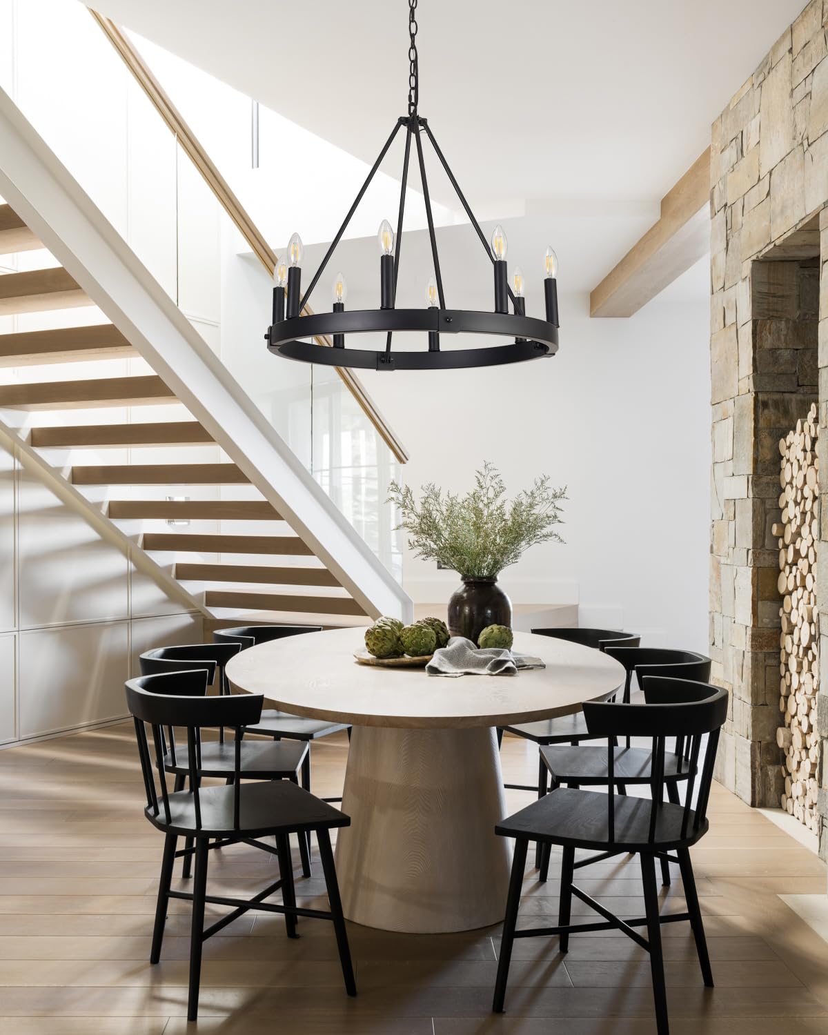 8-Light Farmhouse Wagon Wheel Chandelier