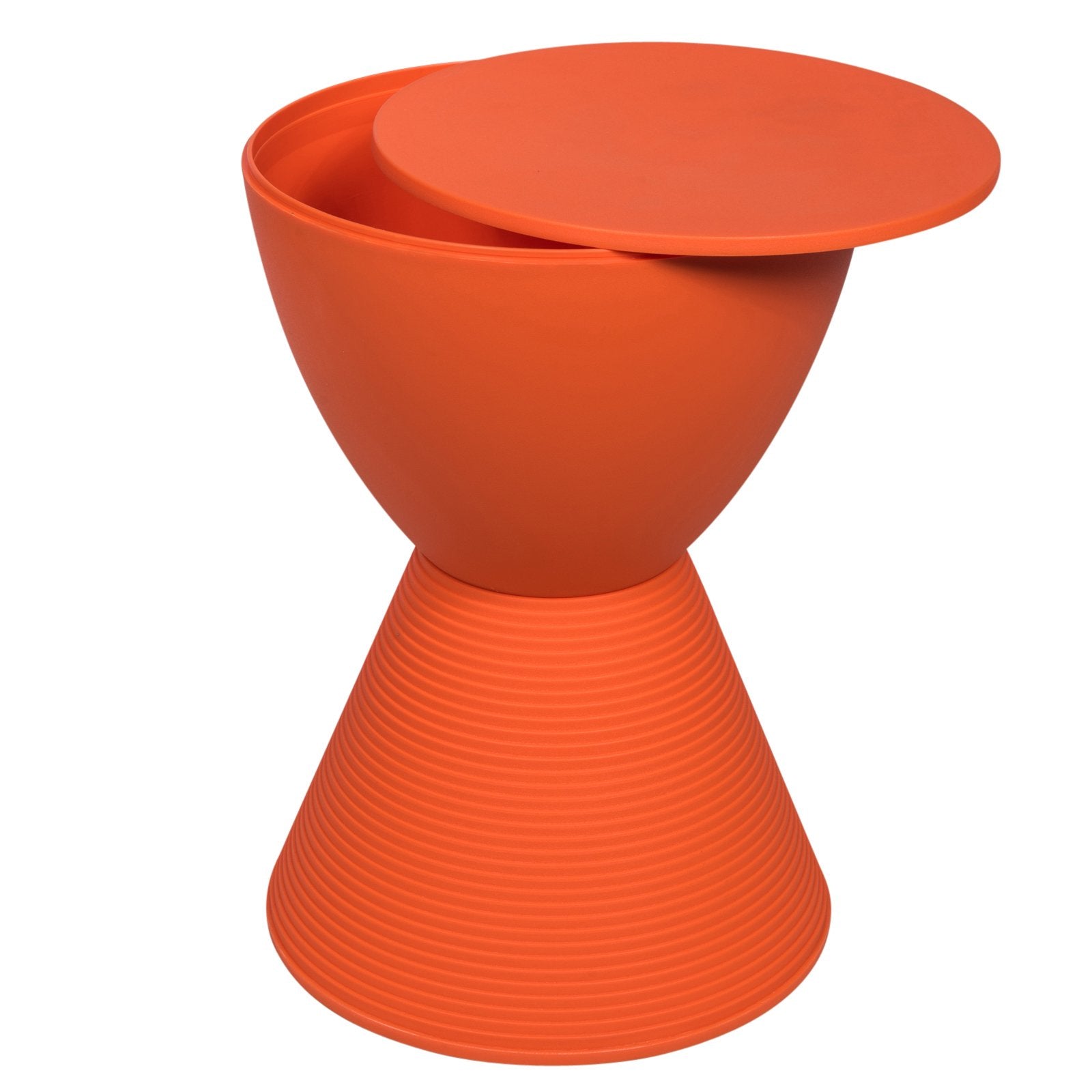 Orange Hourglass Drum Side Table with Storage