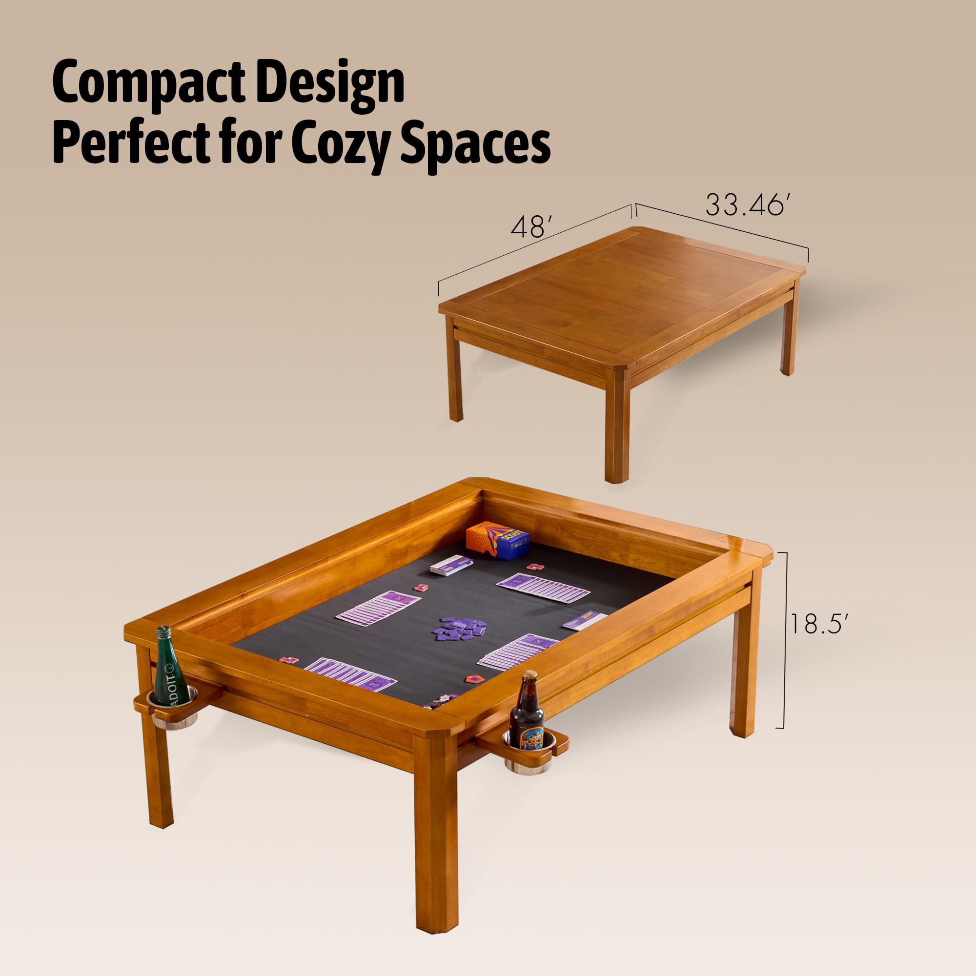 Solid Wood Board Game Coffee Table with Removable Top 3-in-1