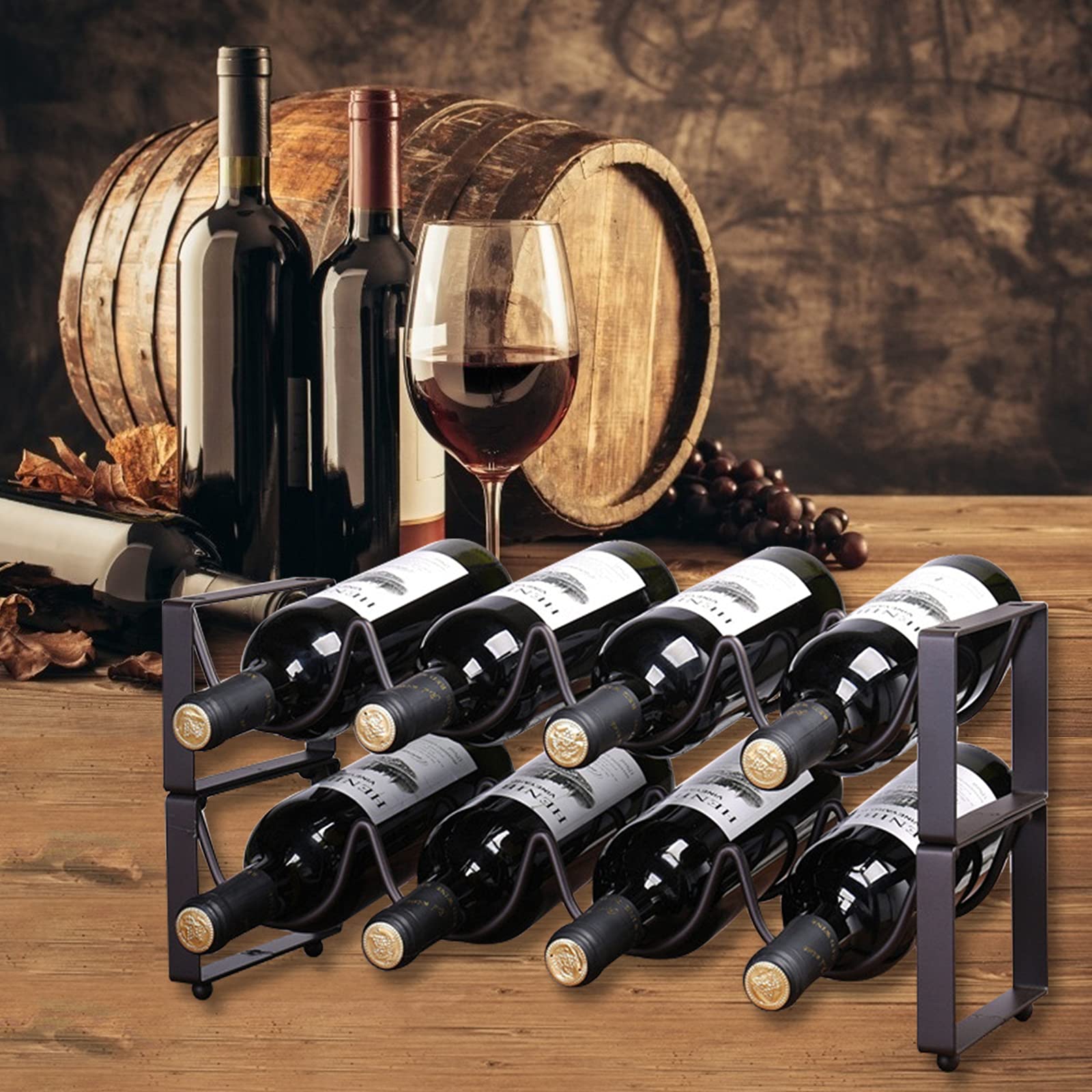 2 Tier Stackable Wine Rack - 8 Bottle Countertop Storage