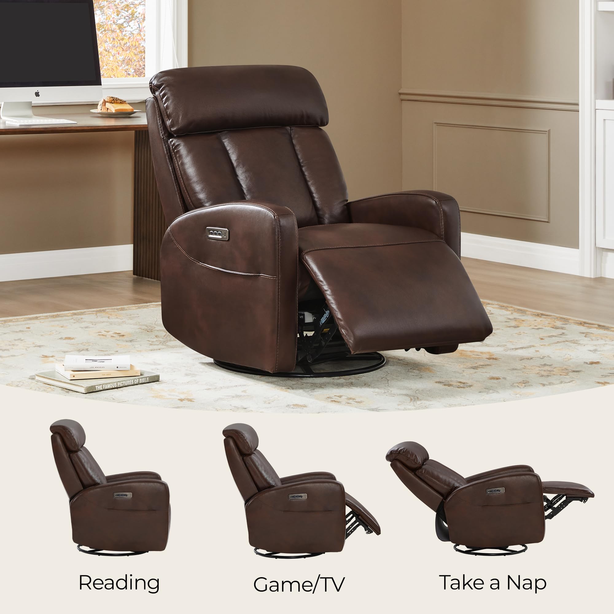 Triple Motor Power Swivel Recliner with Adjustable Headrest