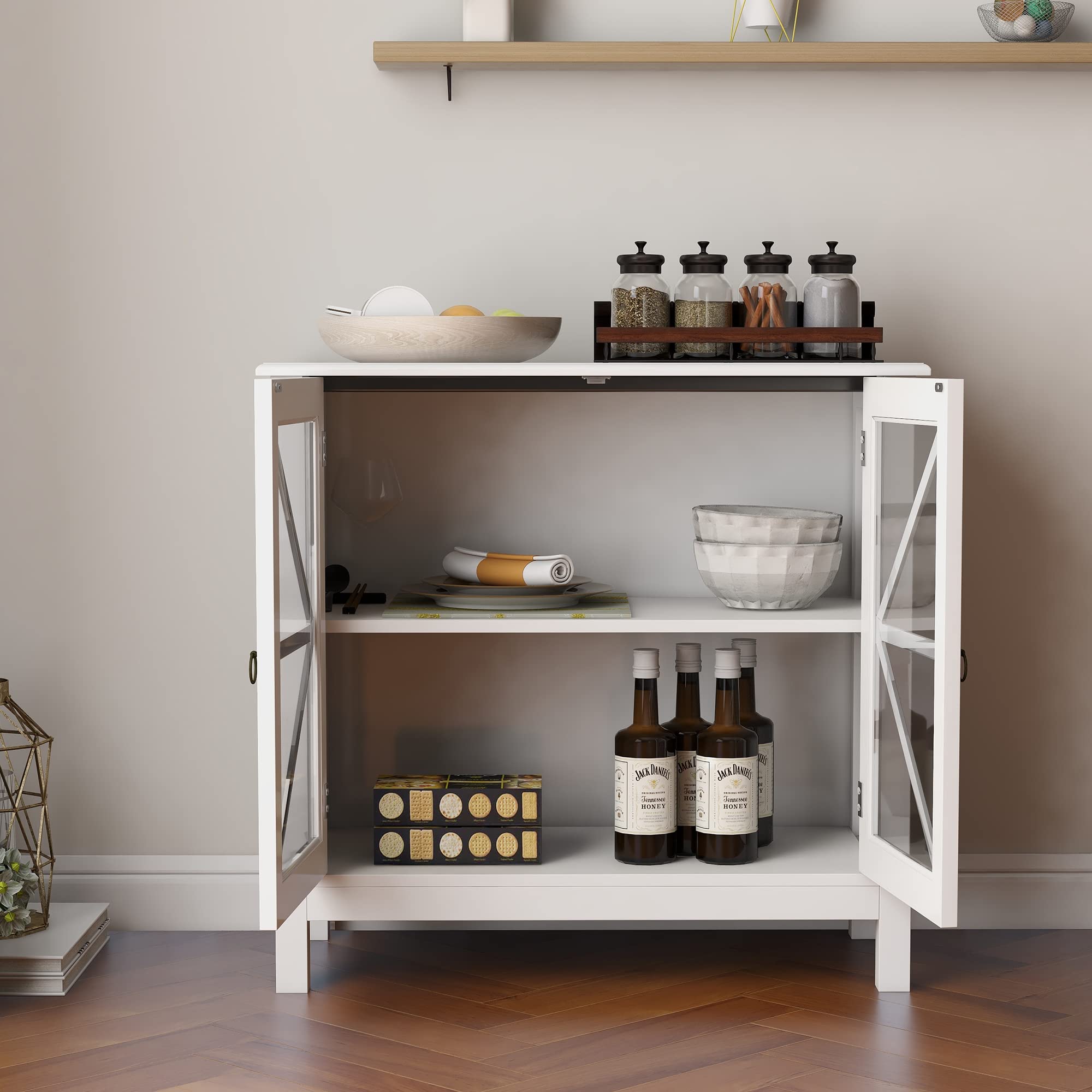 White Glass Door Buffet Sideboard