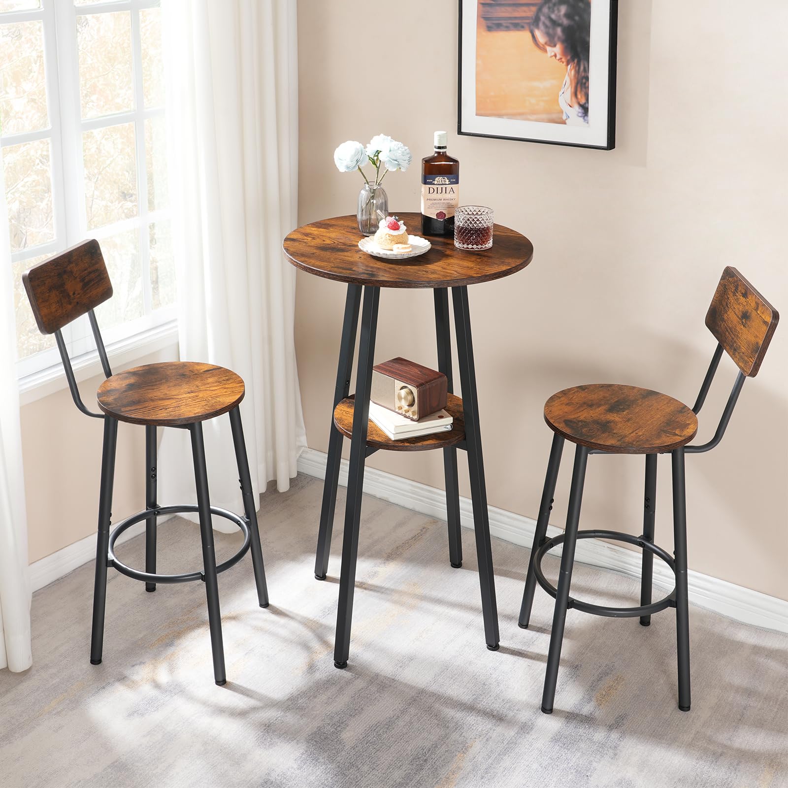 3-Piece Round Bar Table Set with Stools
