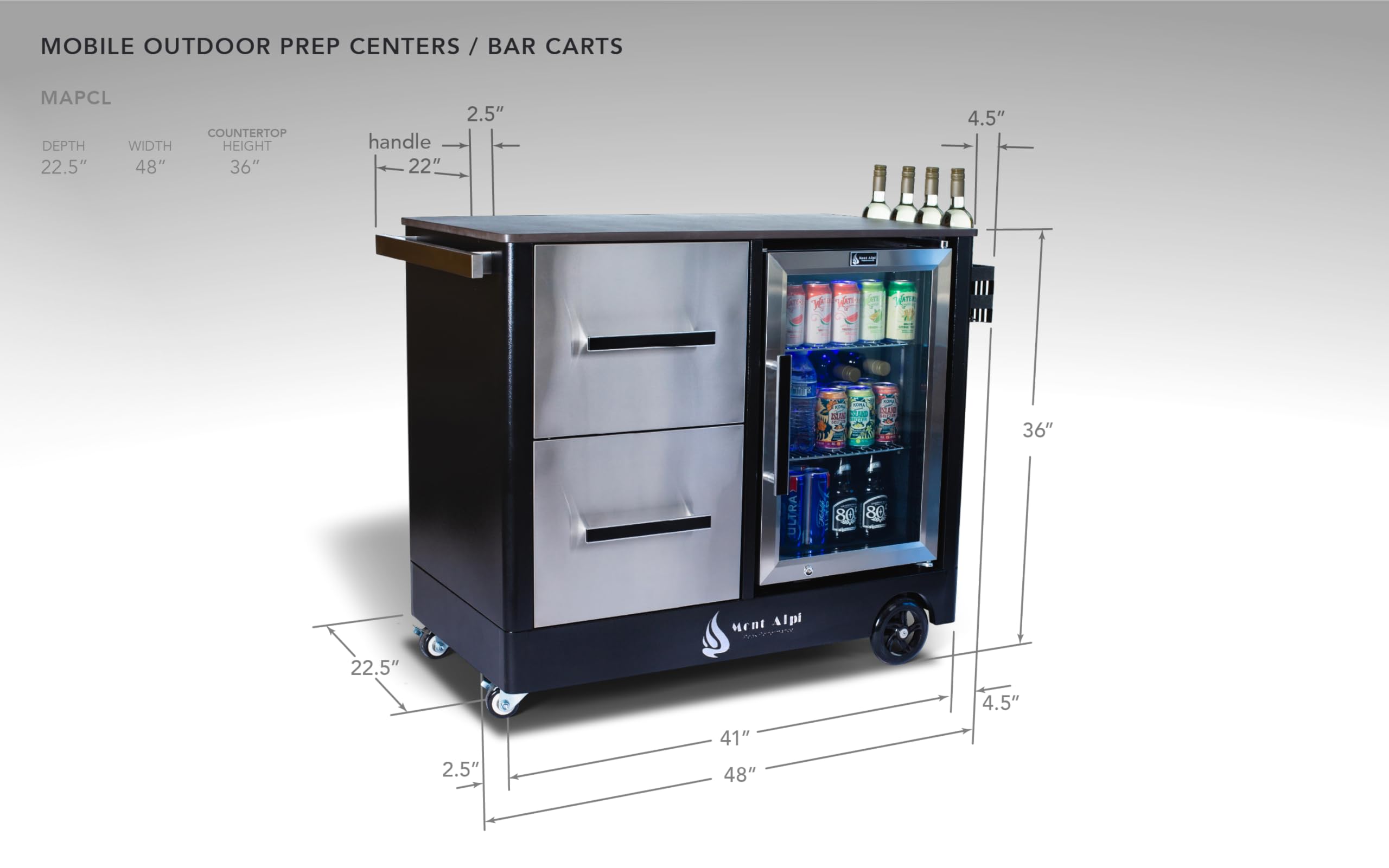 48-Inch Outdoor Kitchen Island Cart with Refrigerator