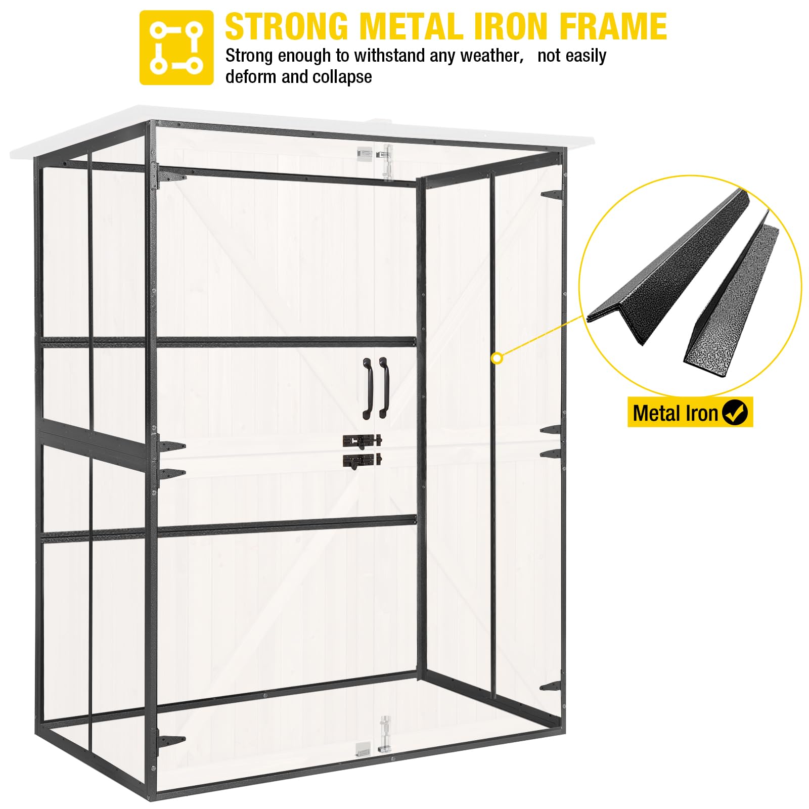 Outdoor Storage Shed with Metal Frame and Adjustable Shelves