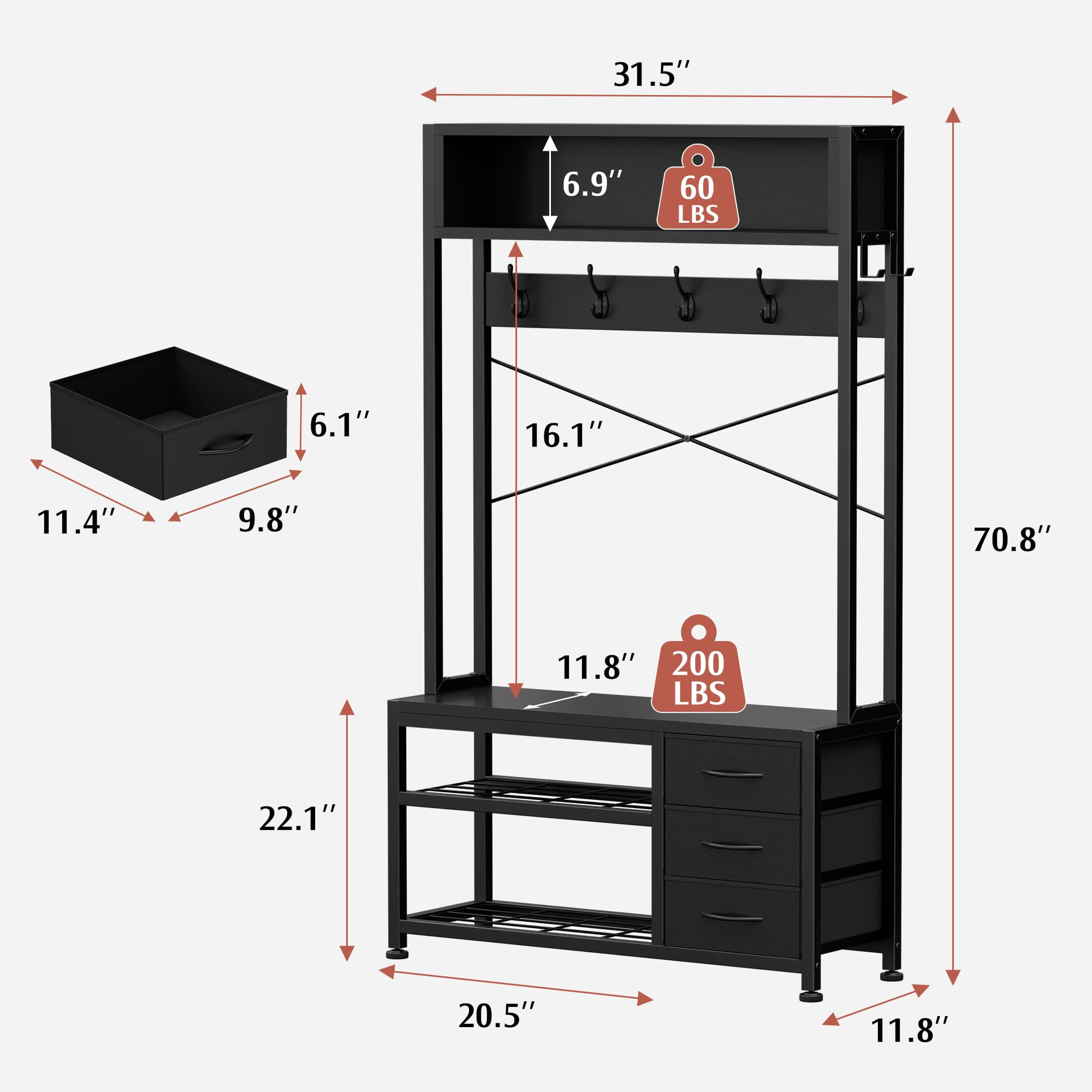 Hall Tree with Bench and Shoe Storage