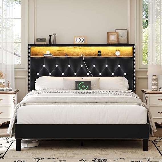 King Size Velvet Bed Frame with LED Lights