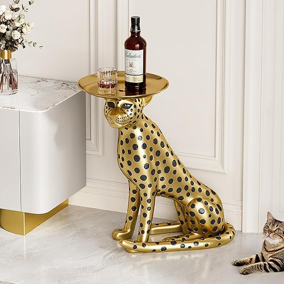 White Elephant Statue Side Table with Clear Glass Top
